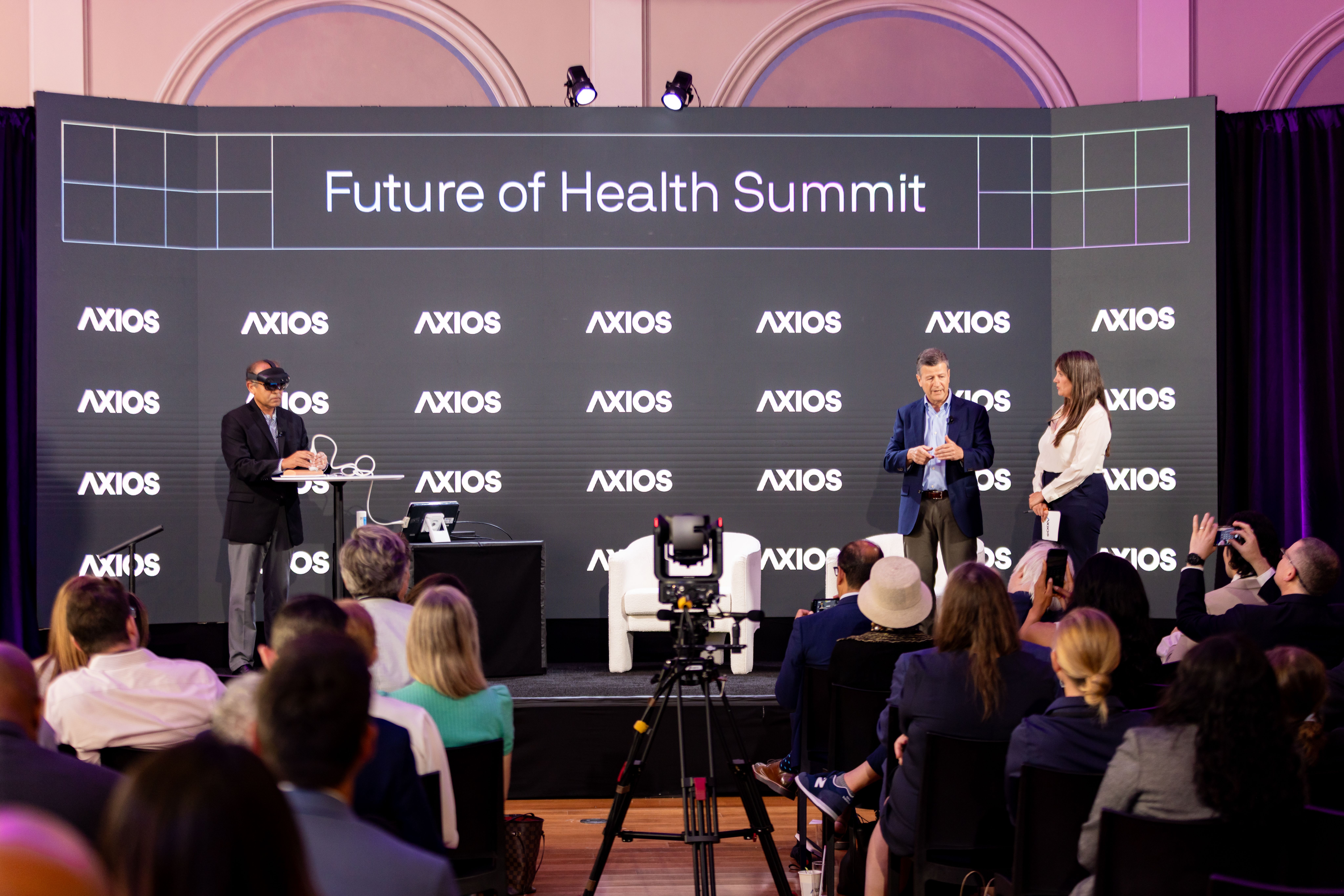 Dr. Anthony Sandler (right) from Children's National Hospital demonstrated augmented reality tech that superimposes an ultrasound over a surgeon's view of a patient through a headset.