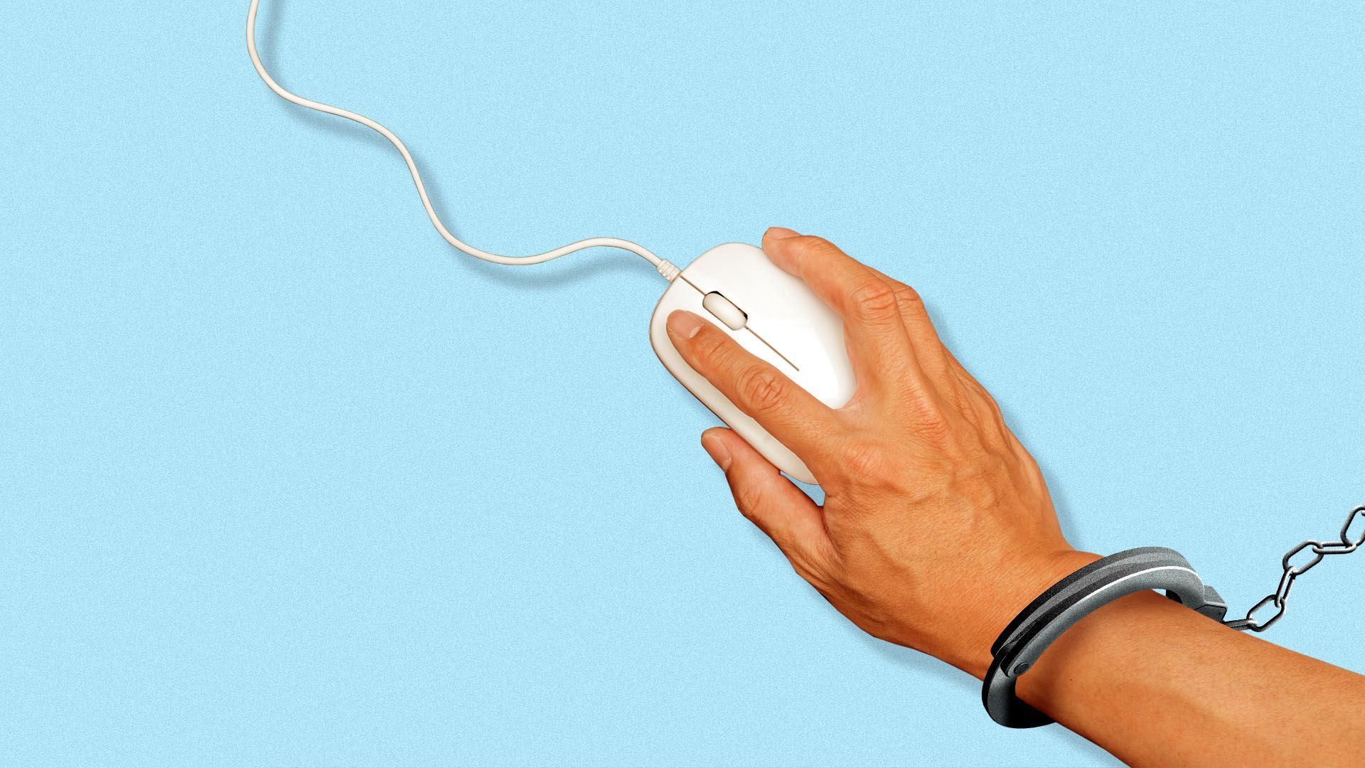 Illustration of a hand on a mouse with a handcuff on the wrist