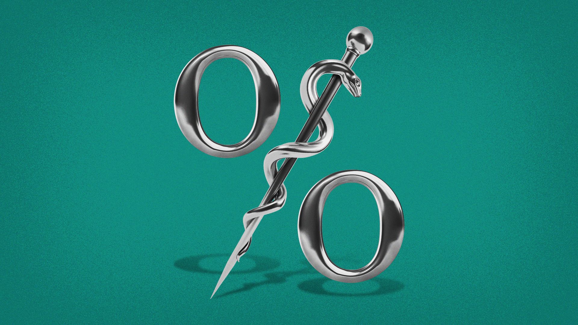 Illustration of the staff of asclepius as a percentage sign.