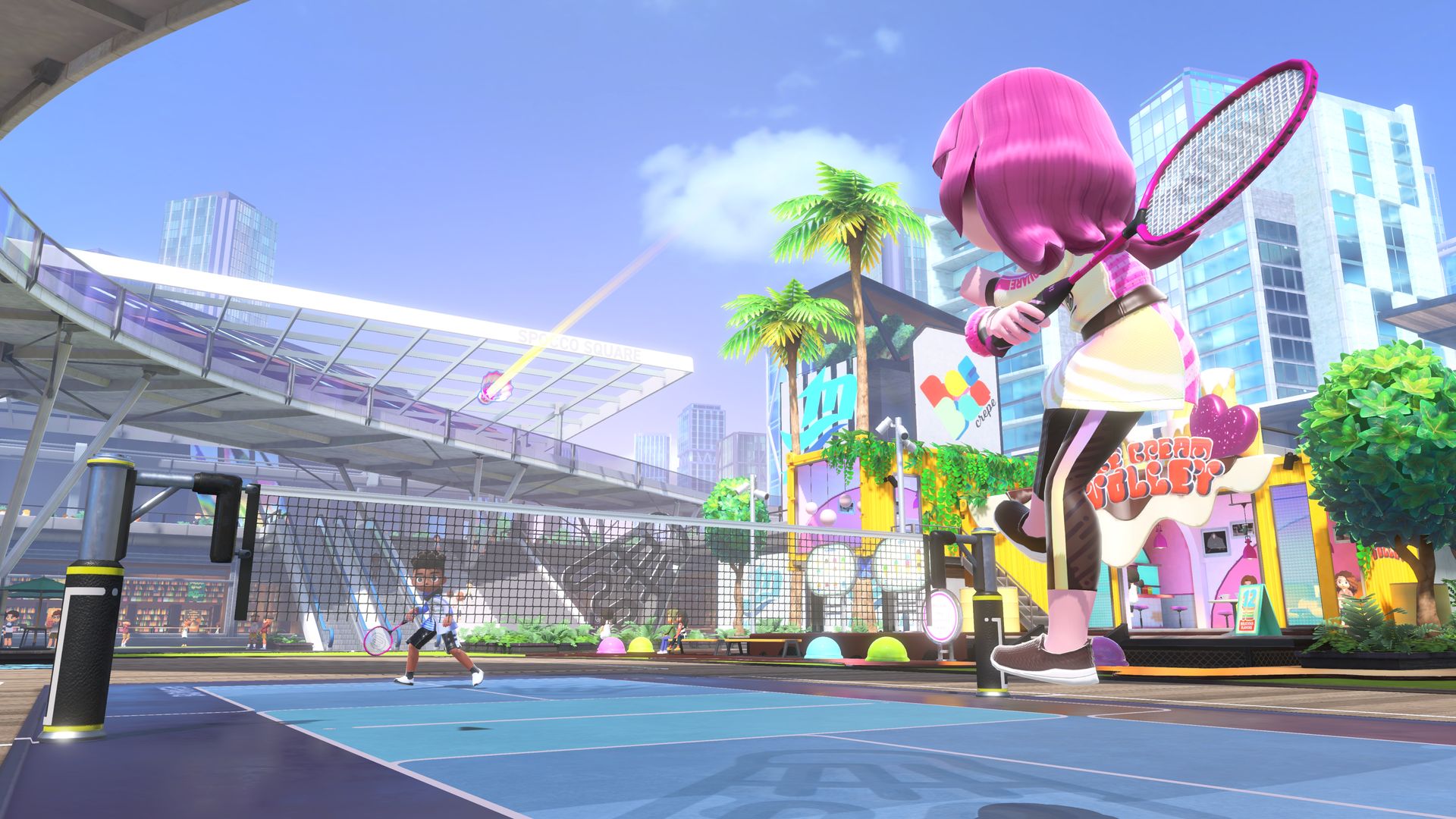 Screenshot of video game characters playing tennis