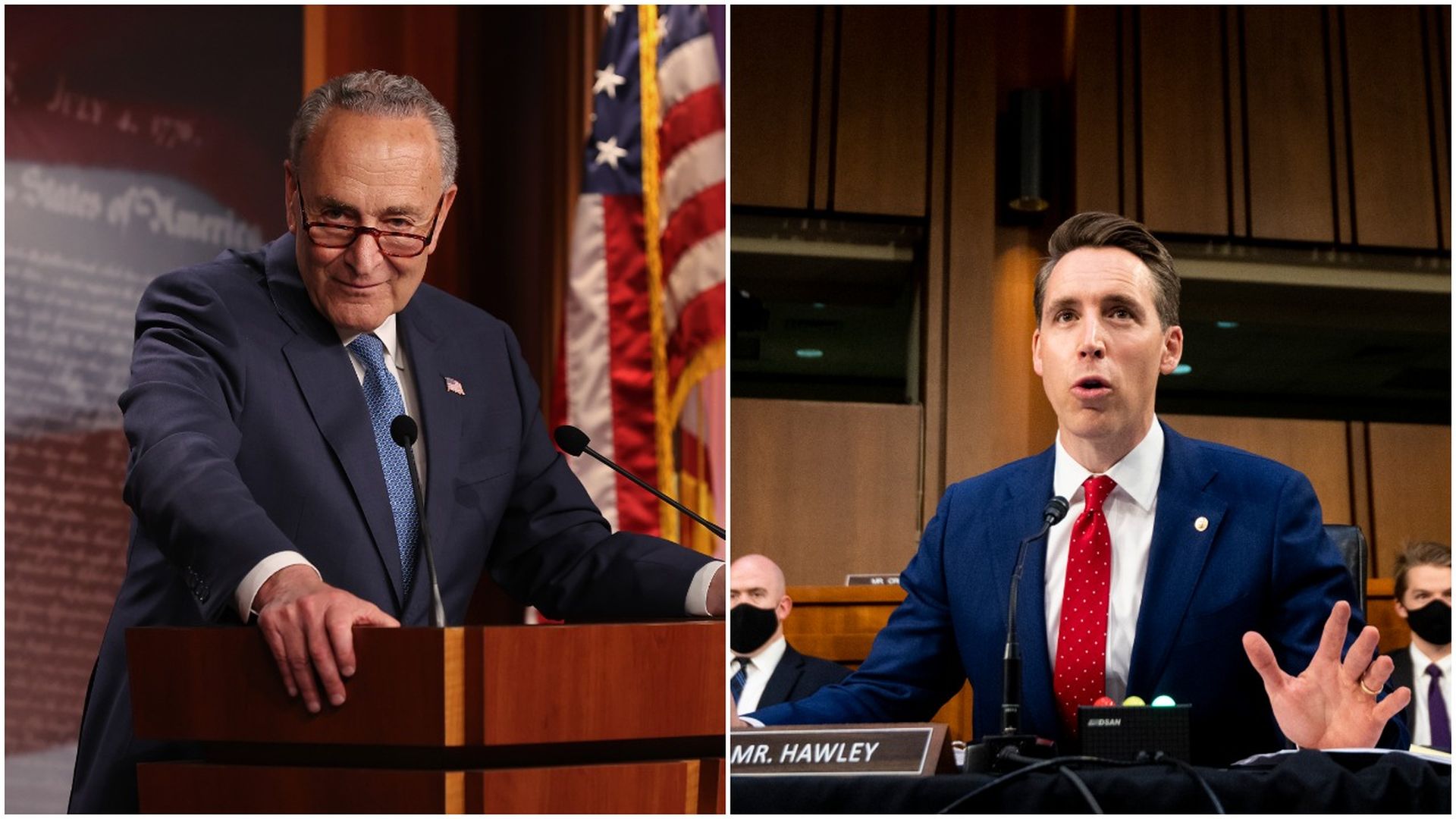 Sen. Josh Hawley and Senate Majority Leader Chuck Schumer