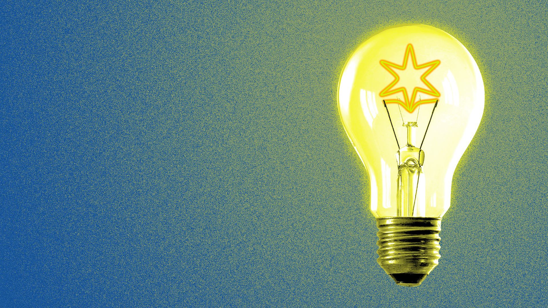 Illustration of a light bulb with a star from the flag of Chicago for a filament.