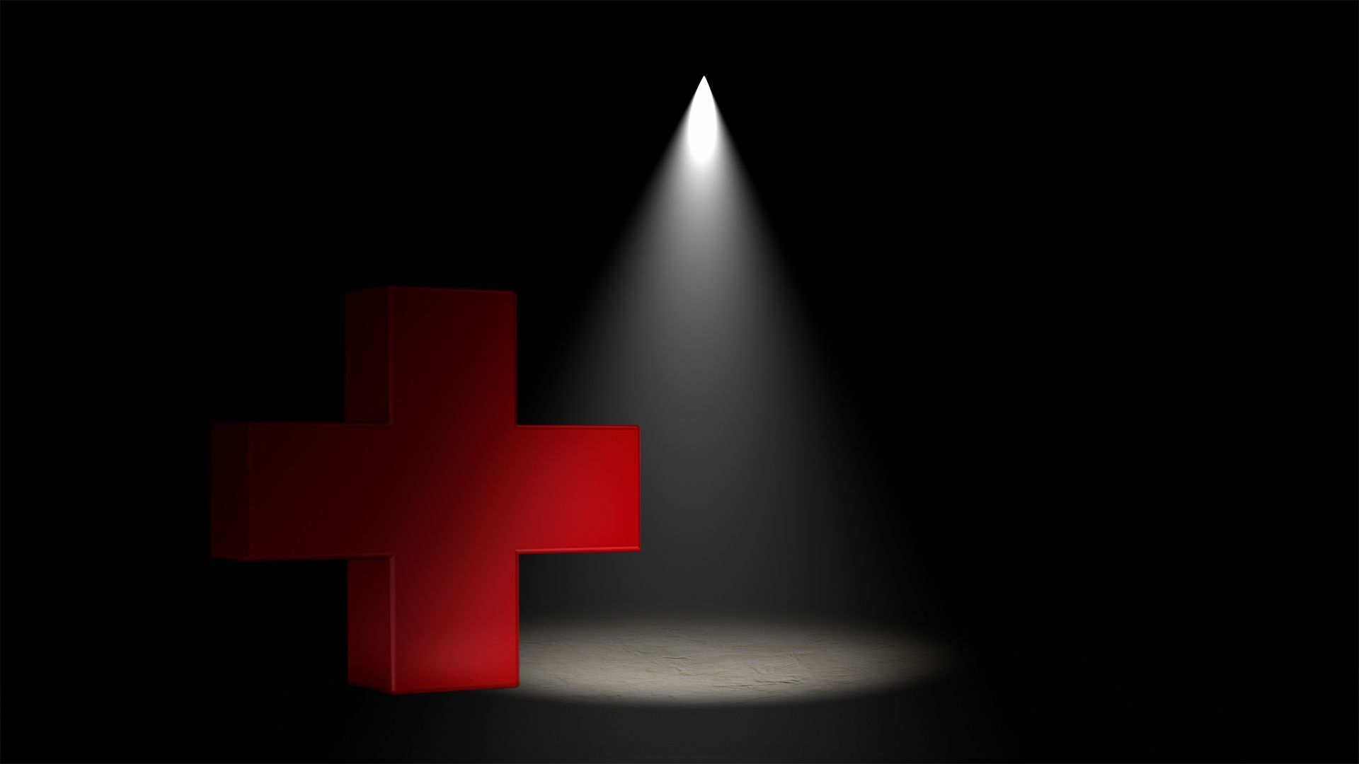 Illustration of a shadowy medical cross partially lit by a spotlight 