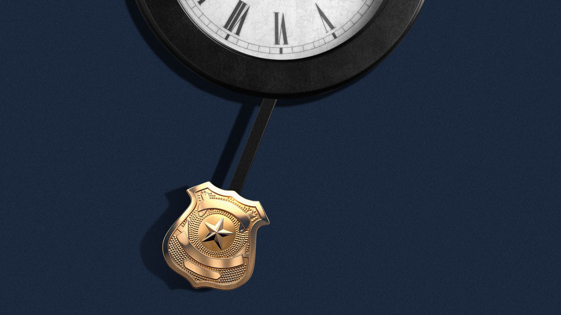 Illustration of police badge on the pendulum of a clock.