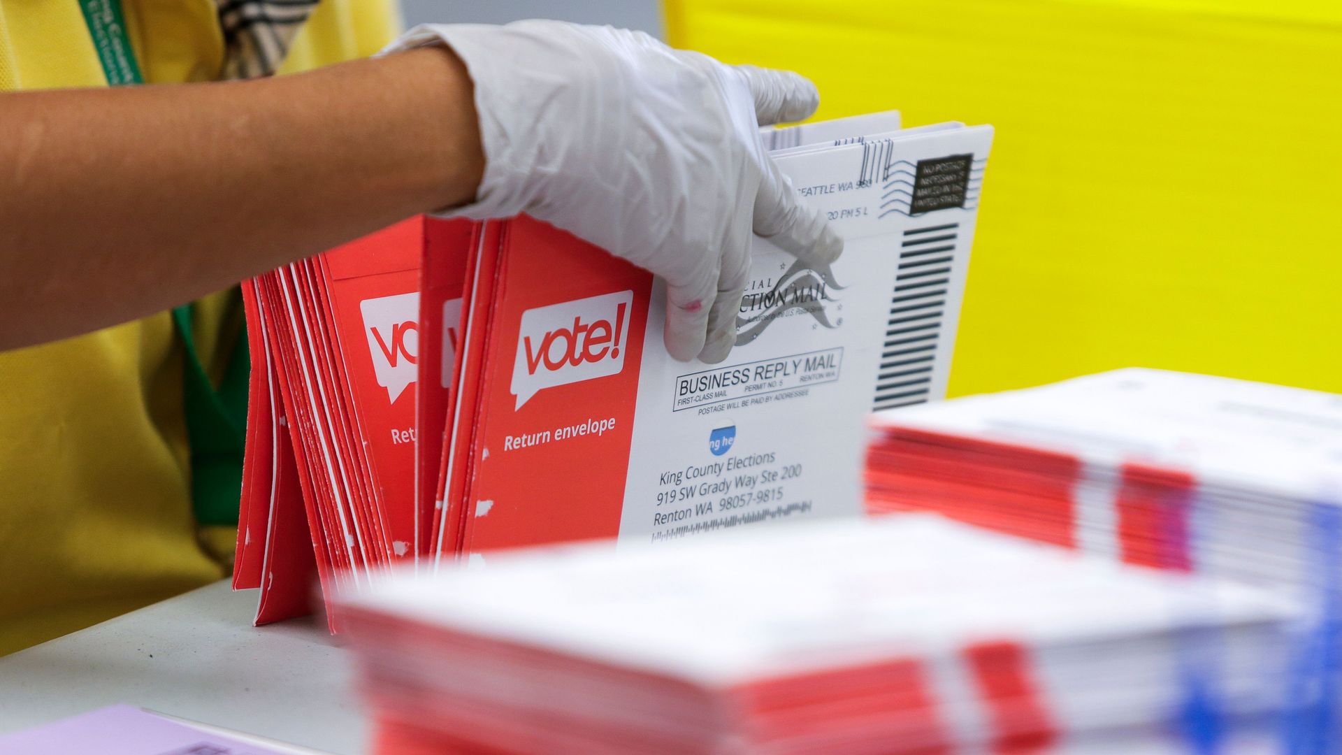 Mailed in ballots in a stack.