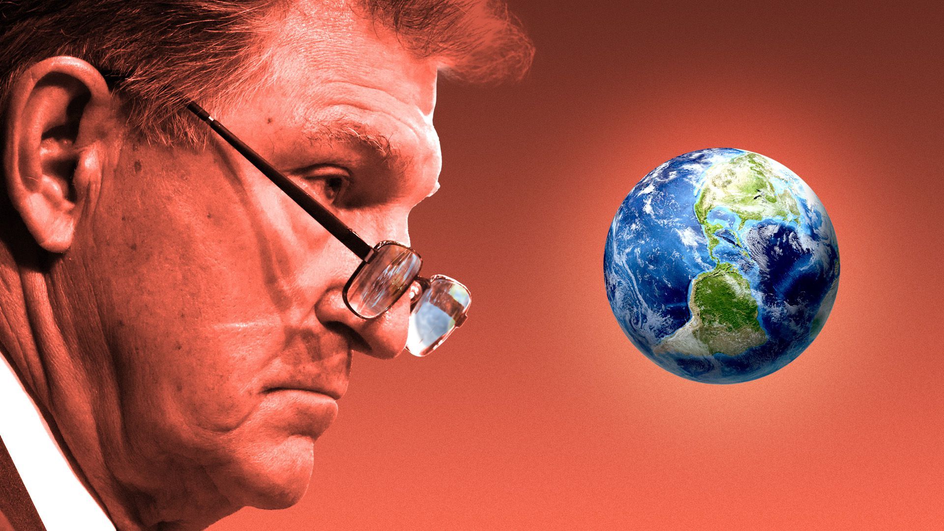 Photo illustration of Sen. Joe Manchin looking at a small earth