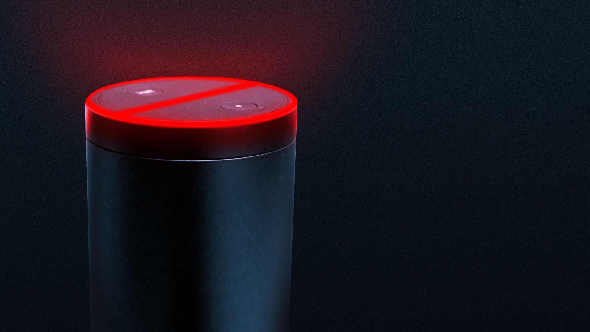 Illustration of an Amazon Echo with a red "no" symbol around the top