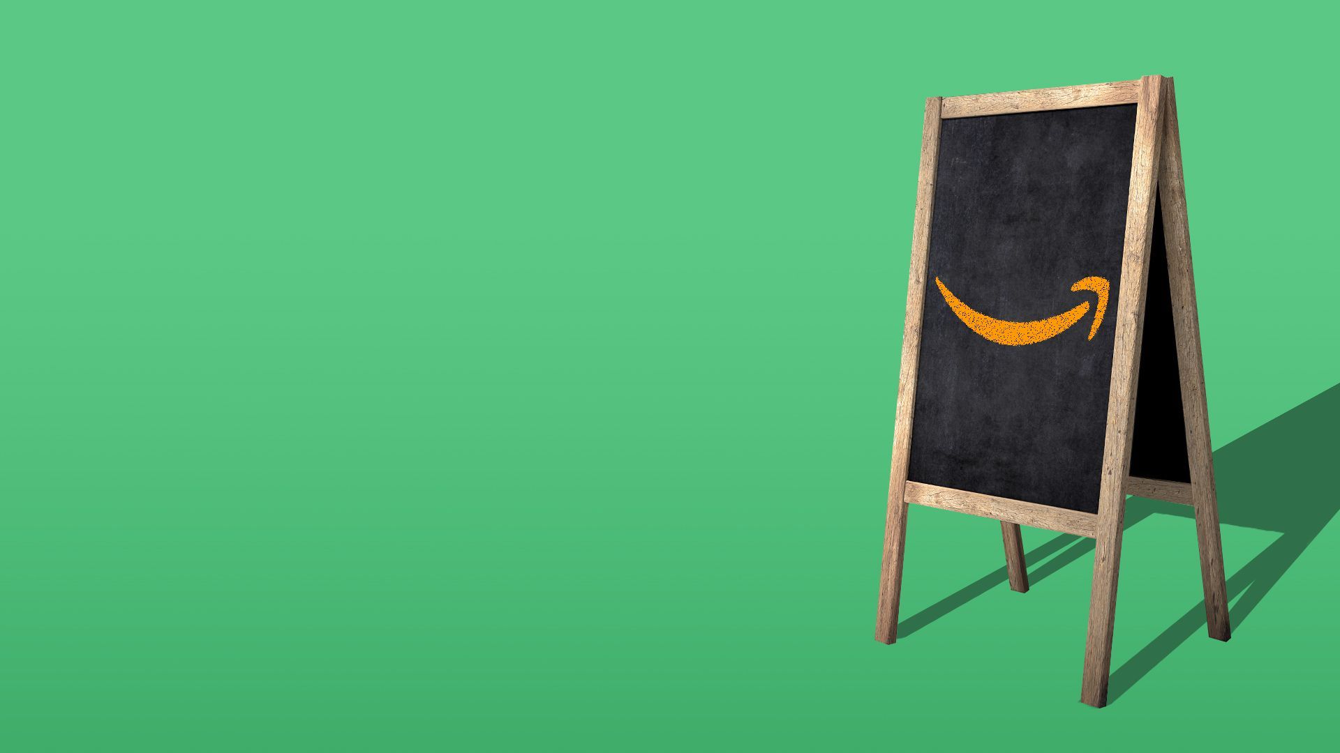 Illustration of a foldable chalkboard with the Amazon smile logo. 