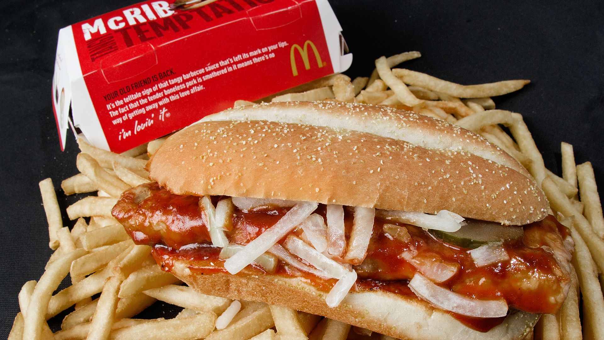 A photo of a McDonalds' McRib sandwich