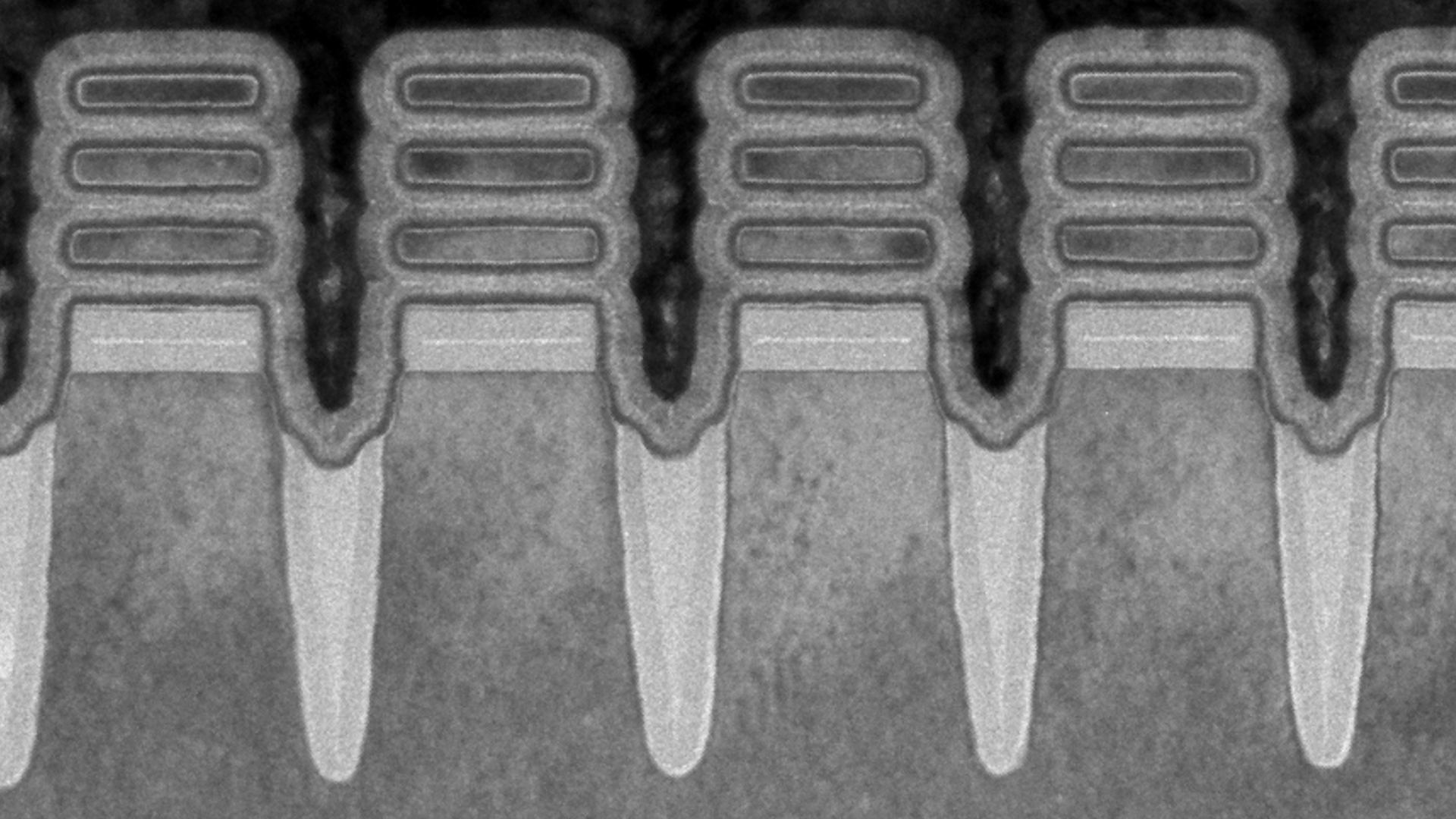 2 nm technology as seen using transmission electron microscopy. 2 nm is smaller than the width of a single strand of human DNA. 