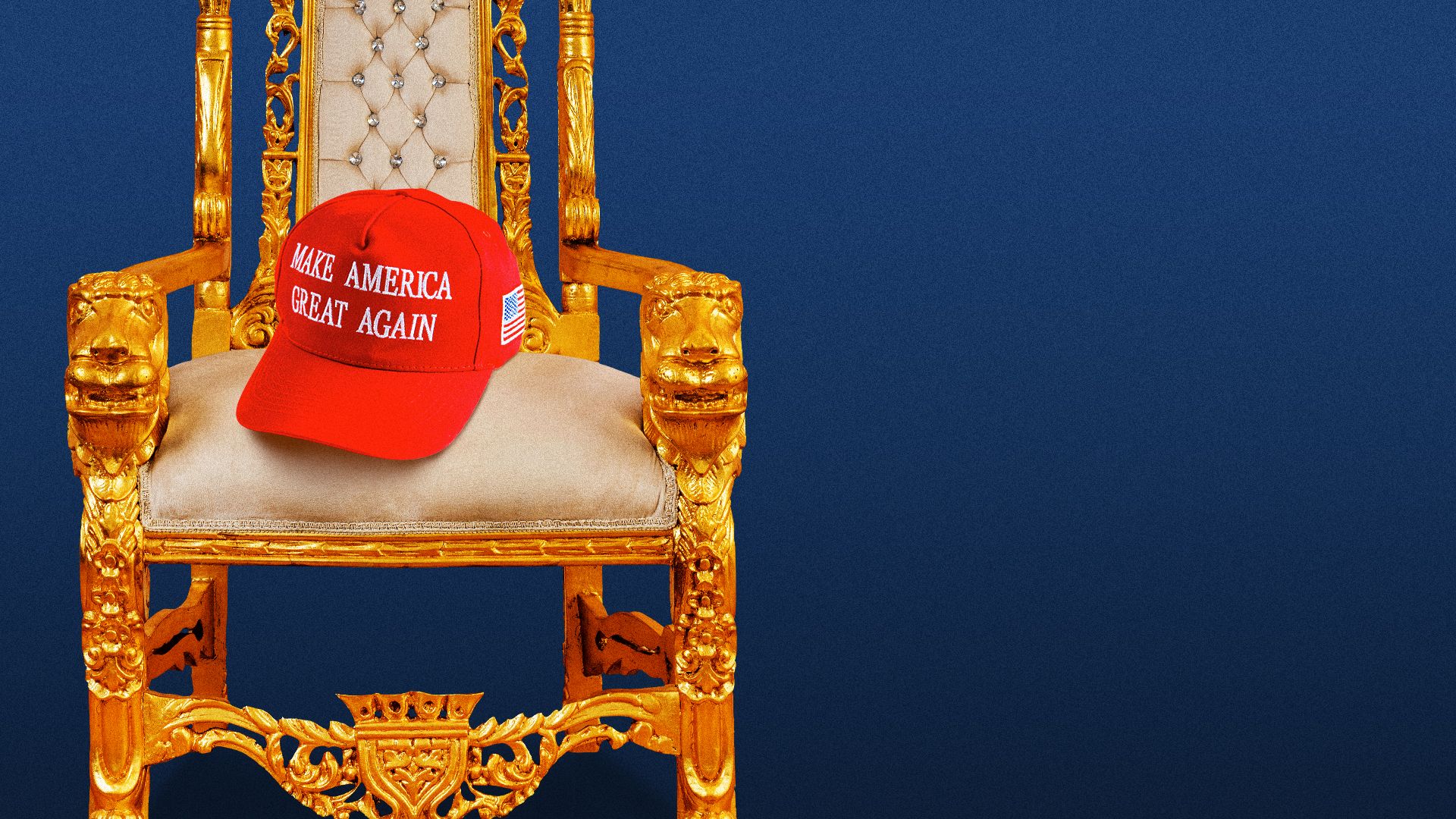 Photo illustration of a MAGA hat on a throne.
