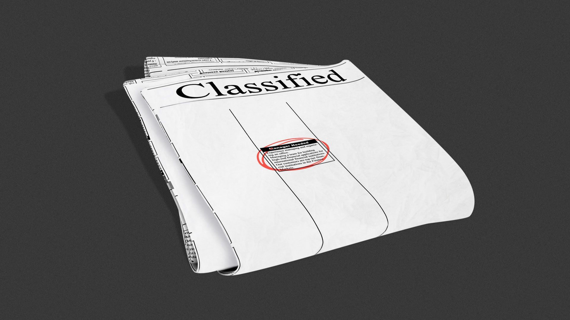 Illustration of classified newspaper with one job posting