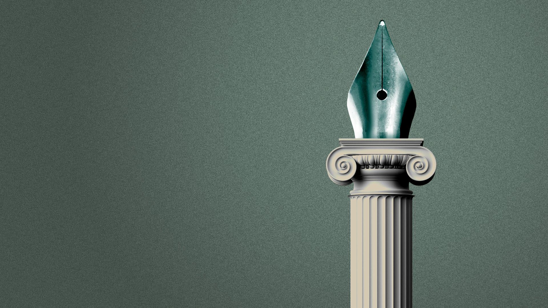 Illustration of a column topped by a fountain pen nib.