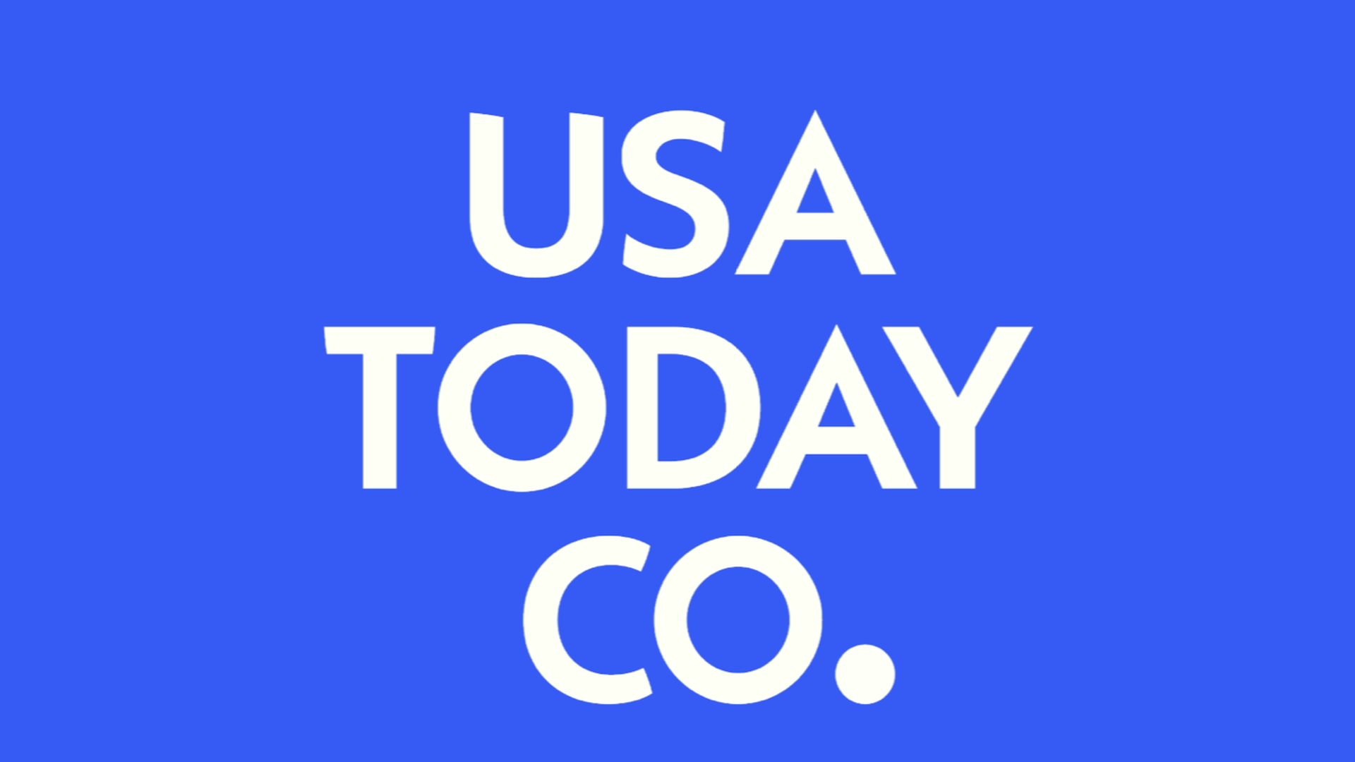 White text "USA TODAY CO." on a bright blue background, arranged in three centered lines.