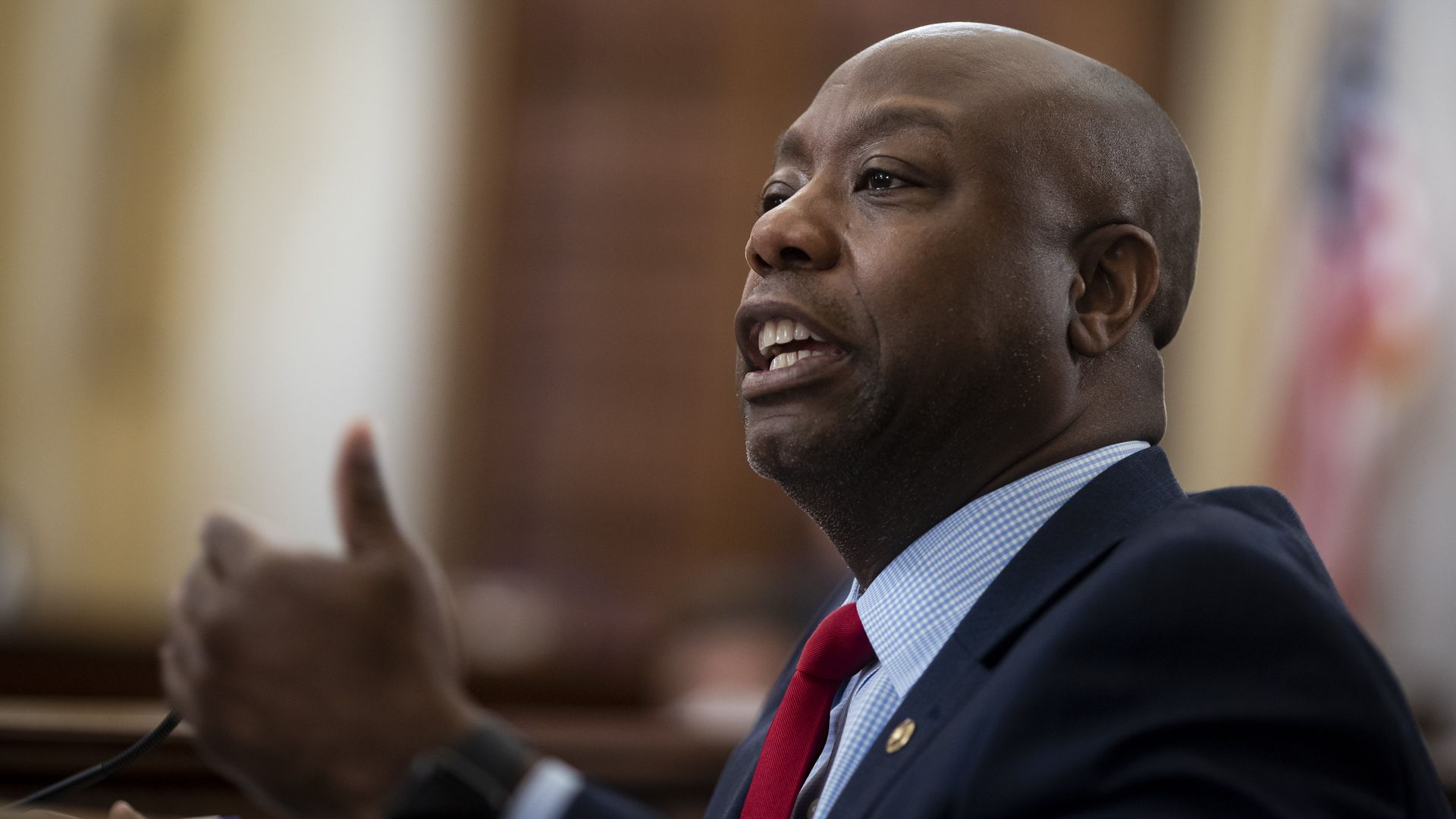 U.S. Sen. Tim Scott (R-SC) speaks in a hearing on Capitol Hill