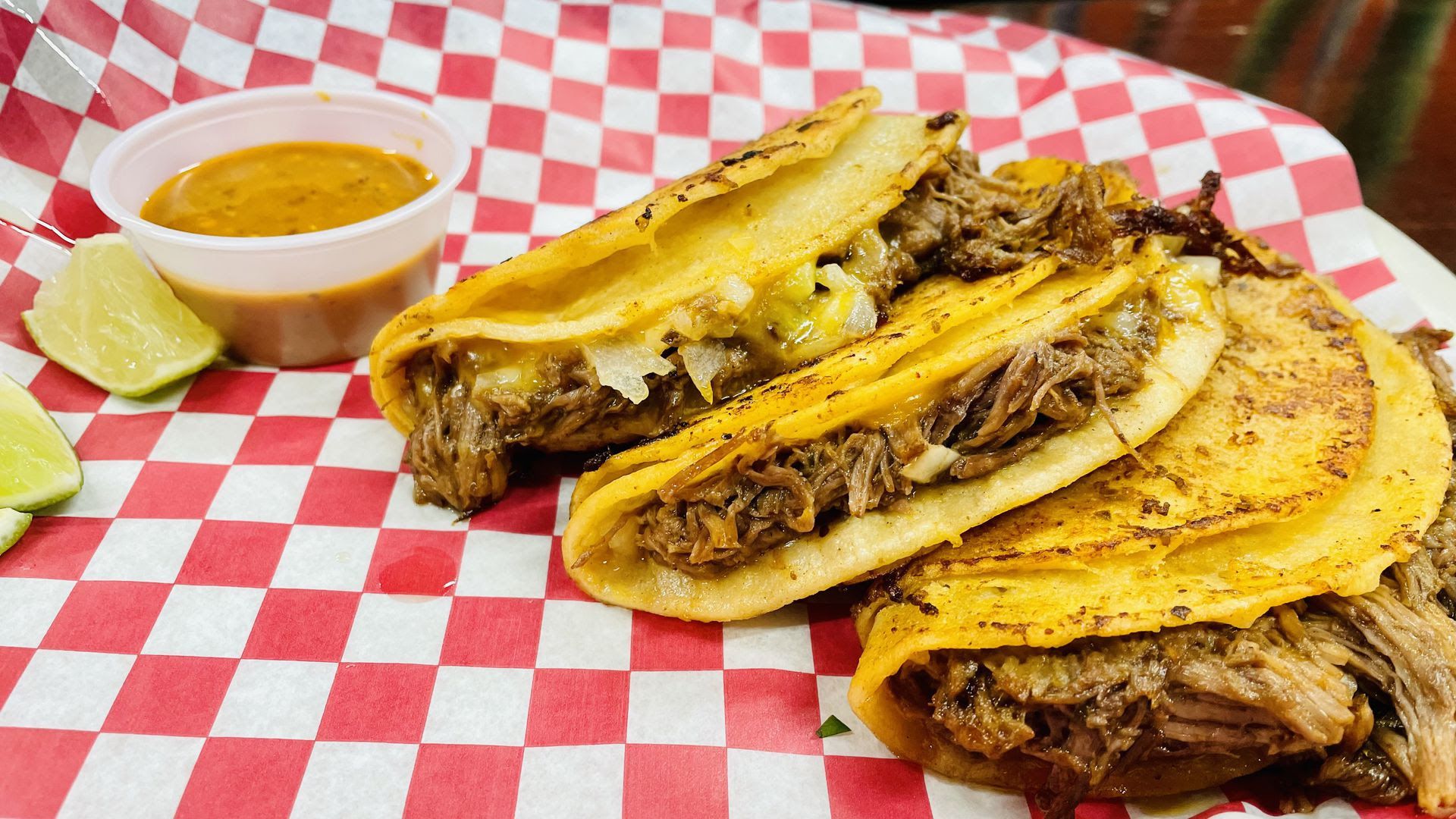 A plate of quesa tacos from Nina's Tacos in Des Moines.