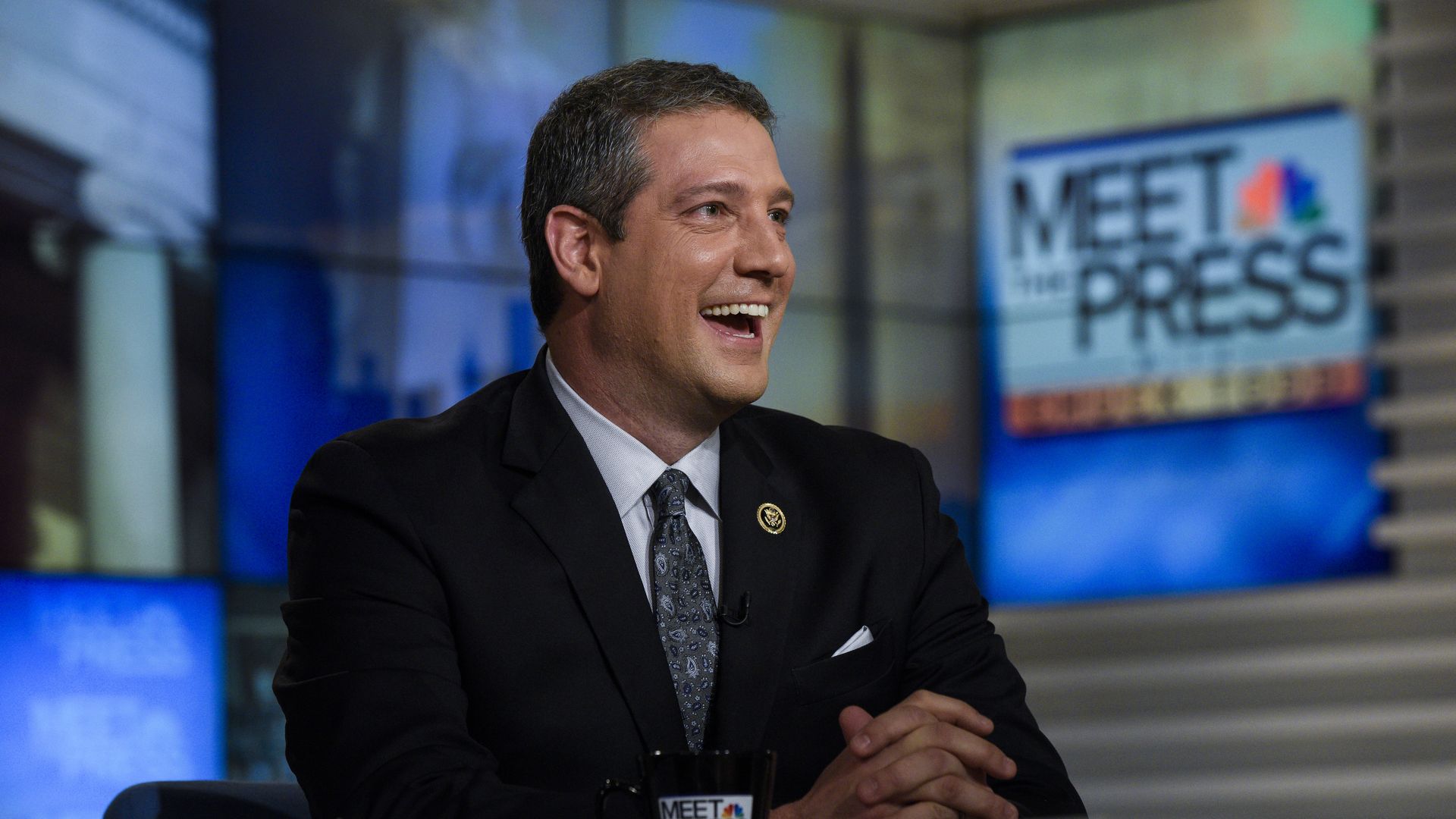 Tim Ryan is pictured here laughing on the set of Meet the Press. 