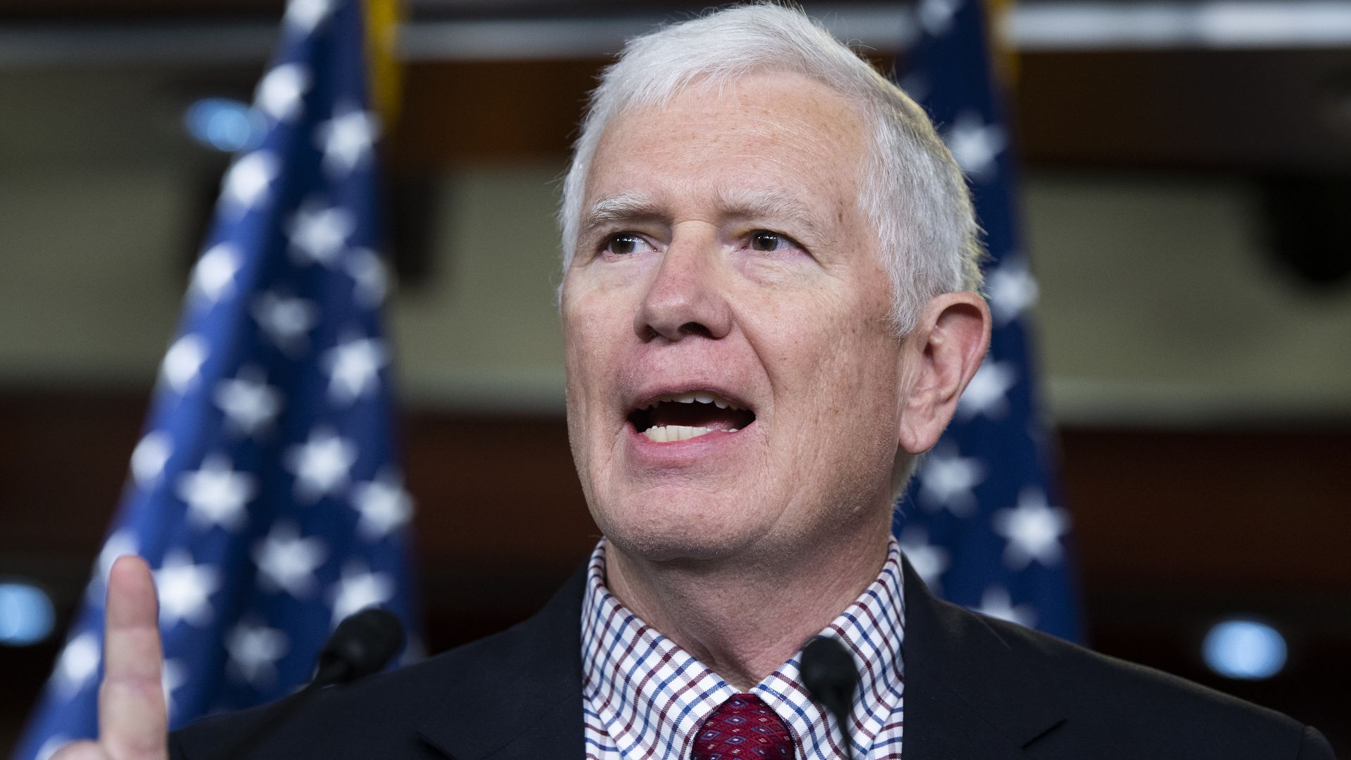 Rep. Mo Brooks (R-Ala.) speaking during a news conference in Congress in June 2021.
