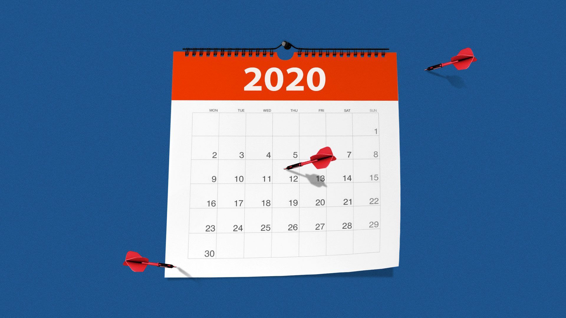 Illustration of darts on a 2020 calendar