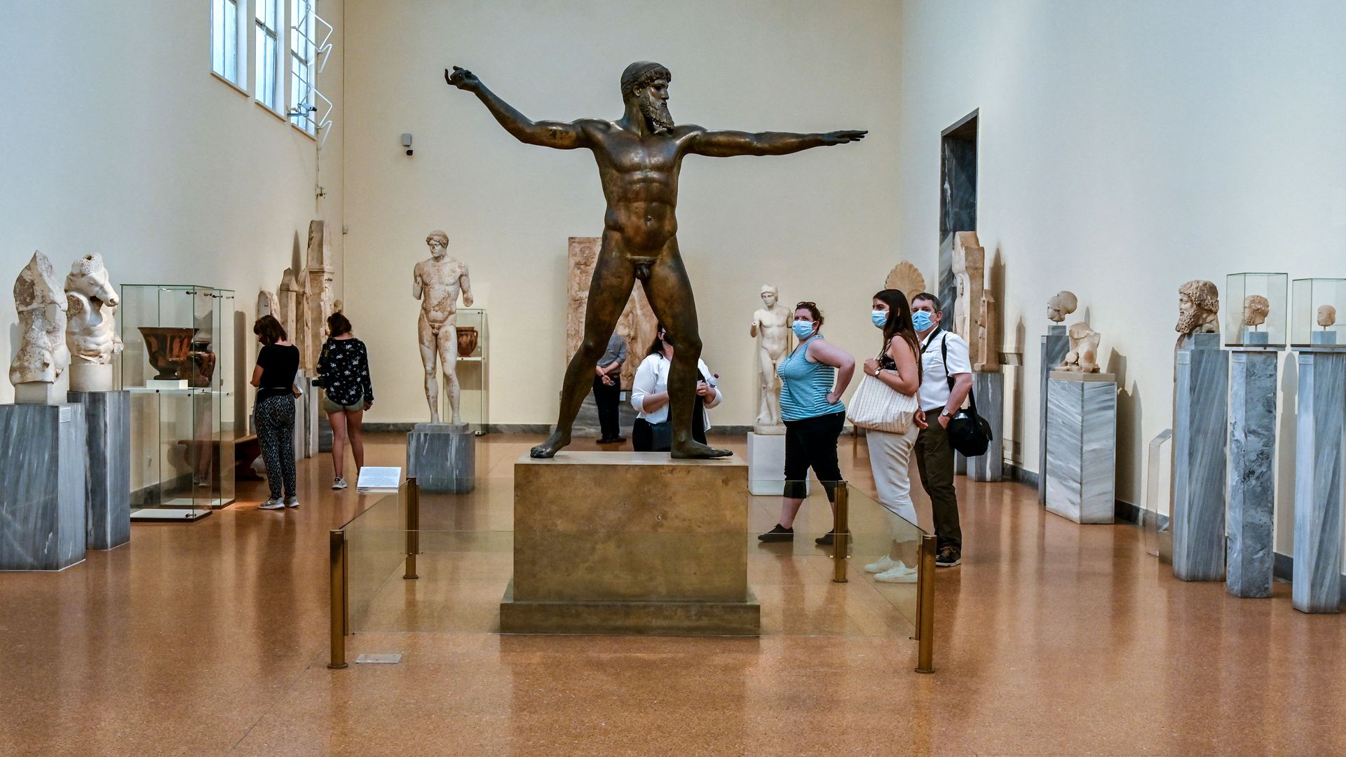 People visit the Archaelogical Musuem in Athens, on the International Museums Days, on May 18, 2021.