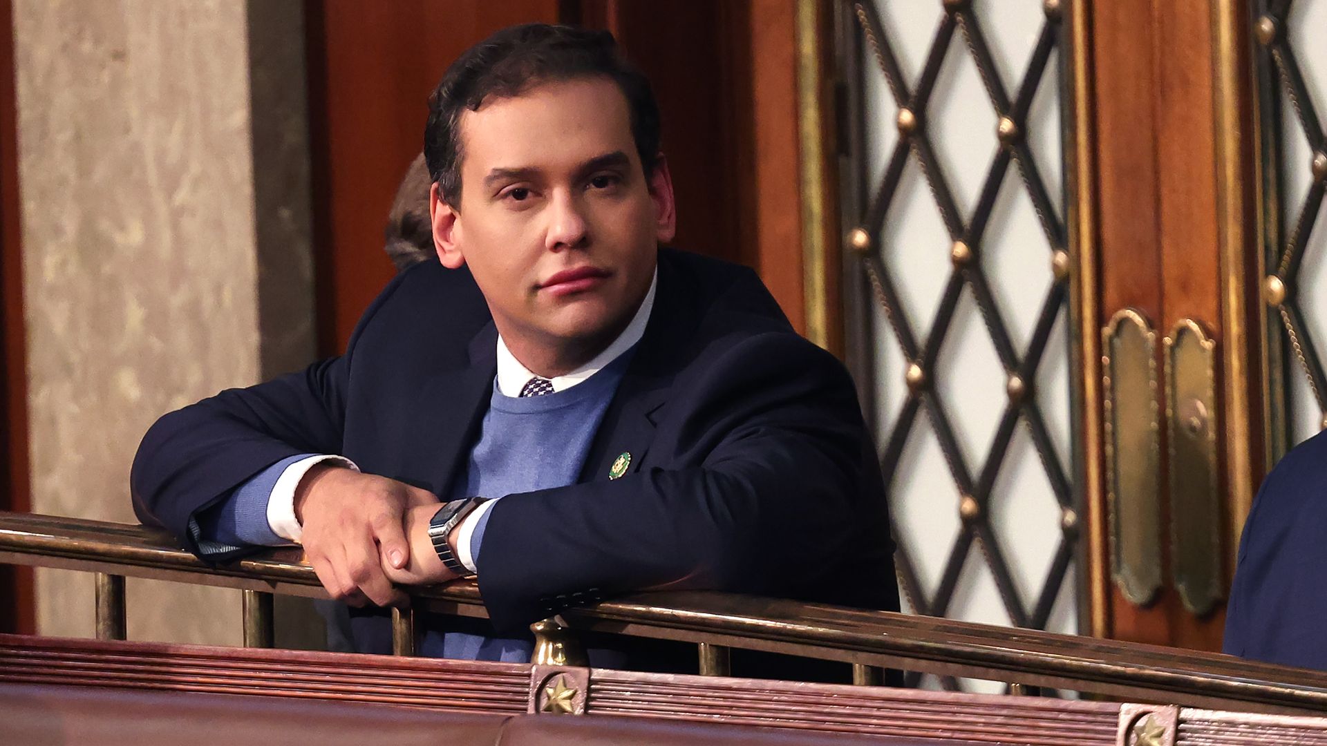 Rep. George Santos (R-NY) waits as fellow Representatives cast their votes for Speaker of the House 