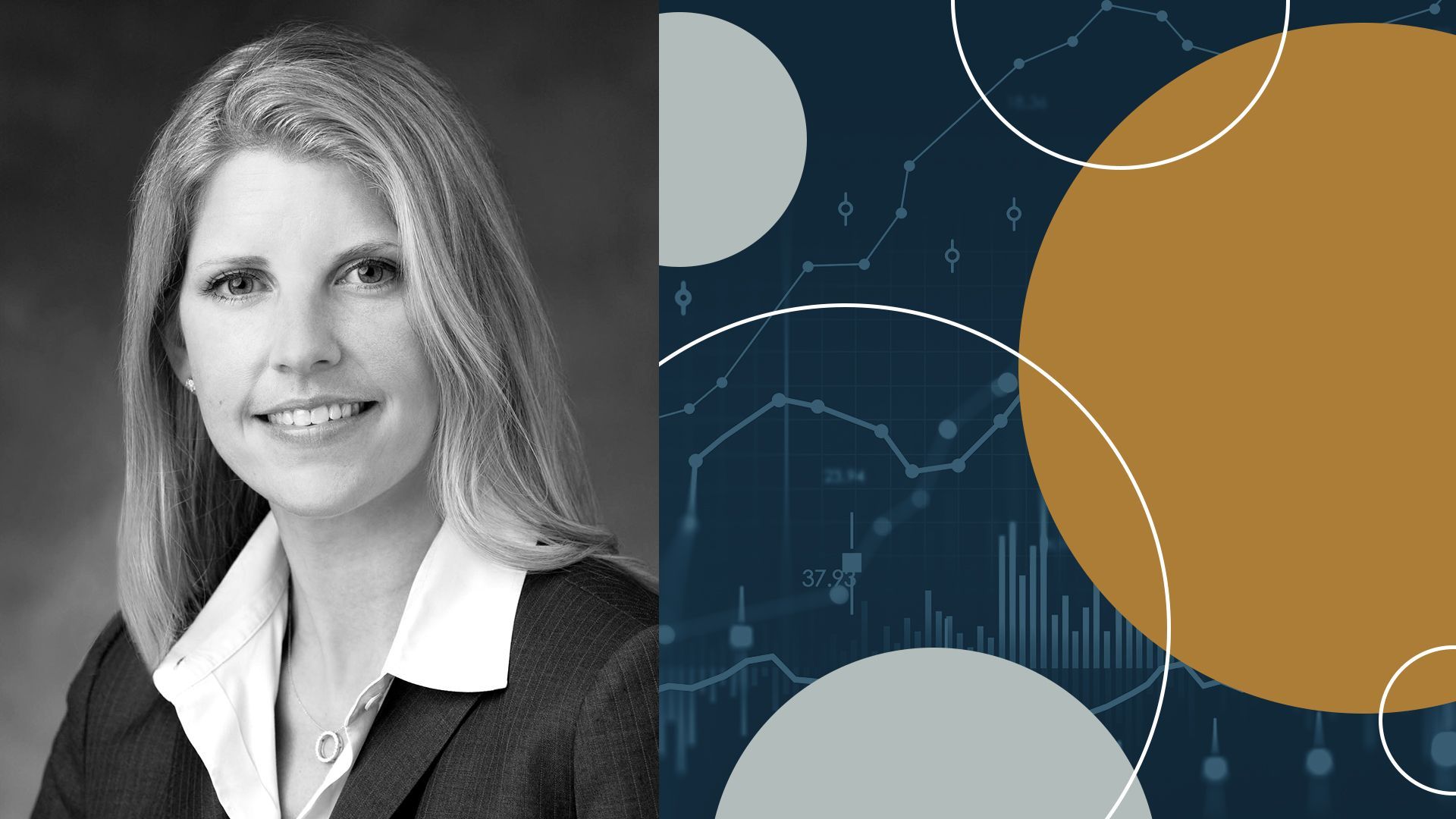 illustration of Kristen Rossi of Morgan Stanley surrounded by circles and investment charts