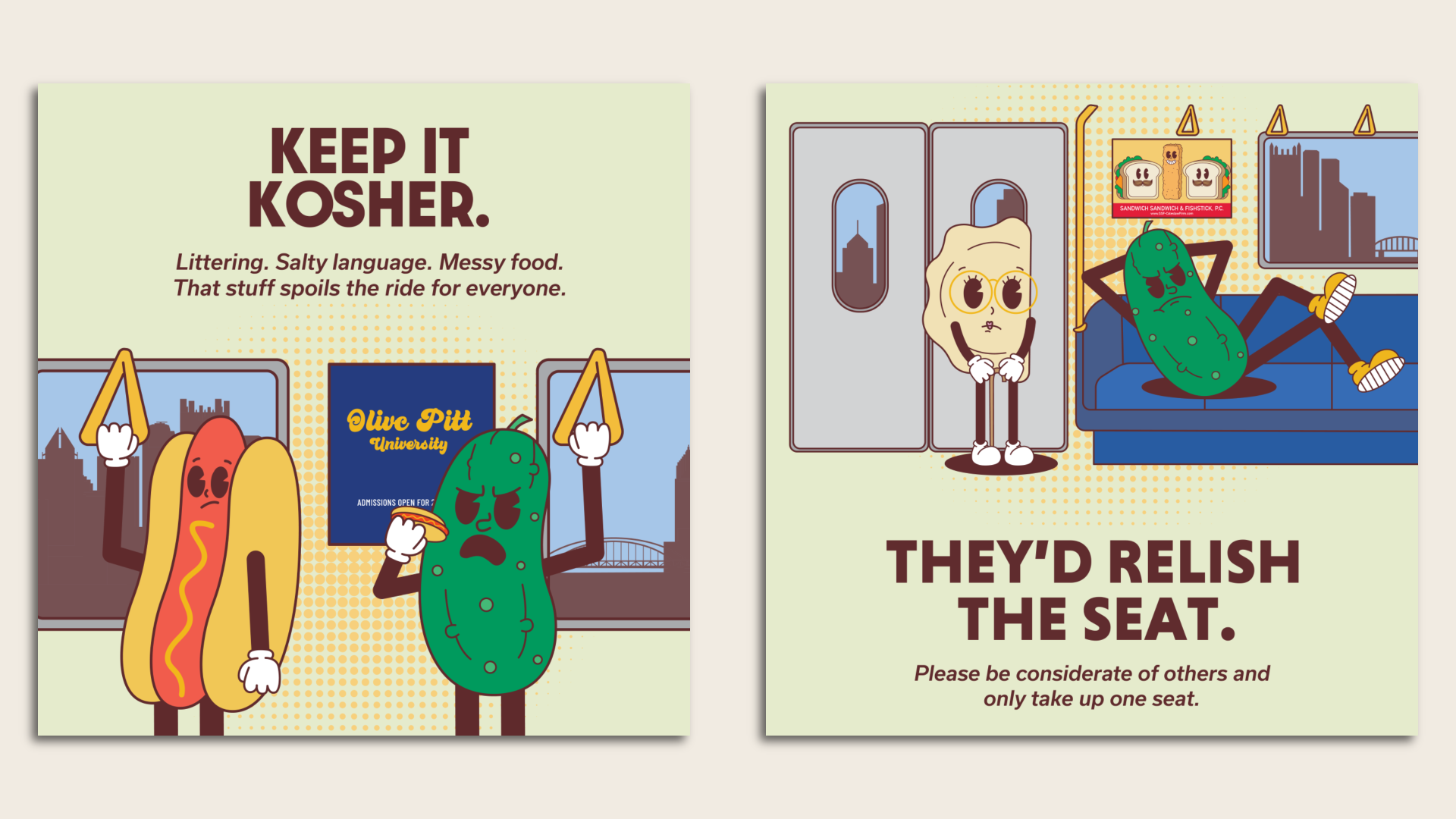 PRT's new illustrated etiquette campaign features an ill-mannered pickle.