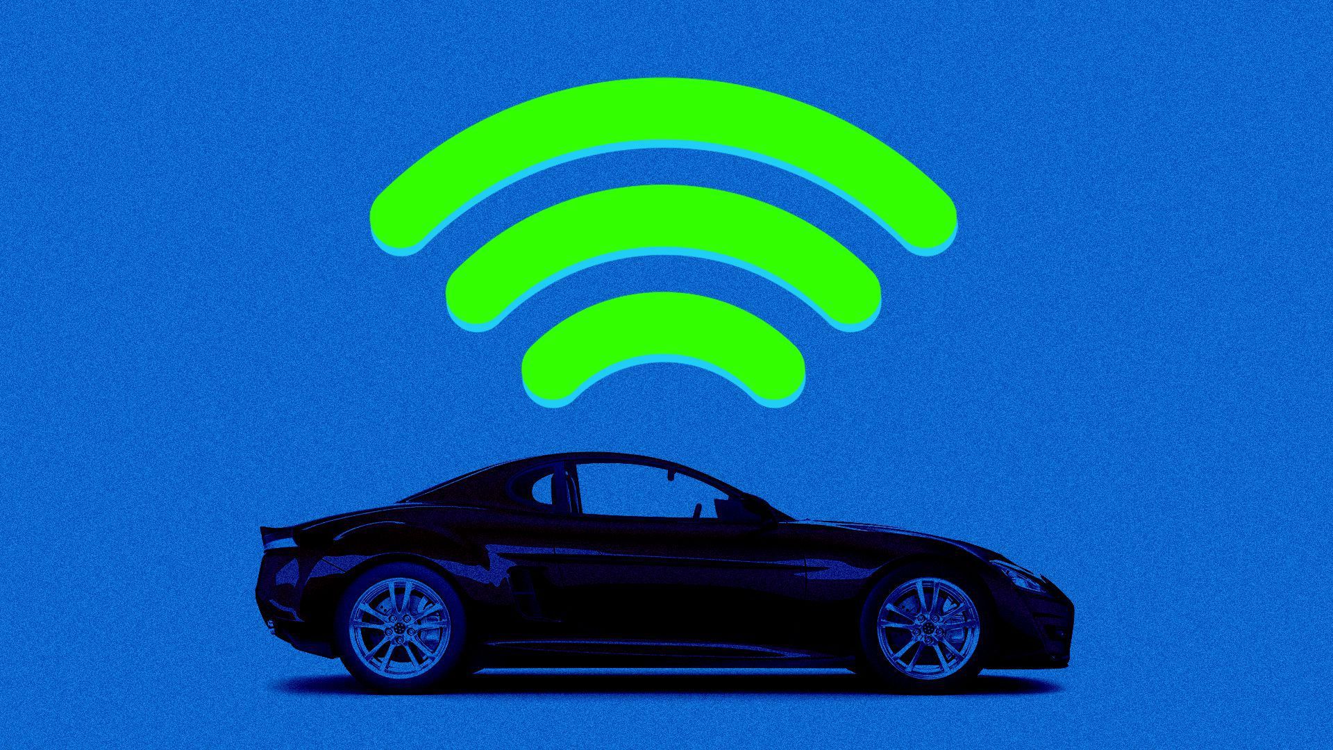 Illustration of WiFi signal over car
