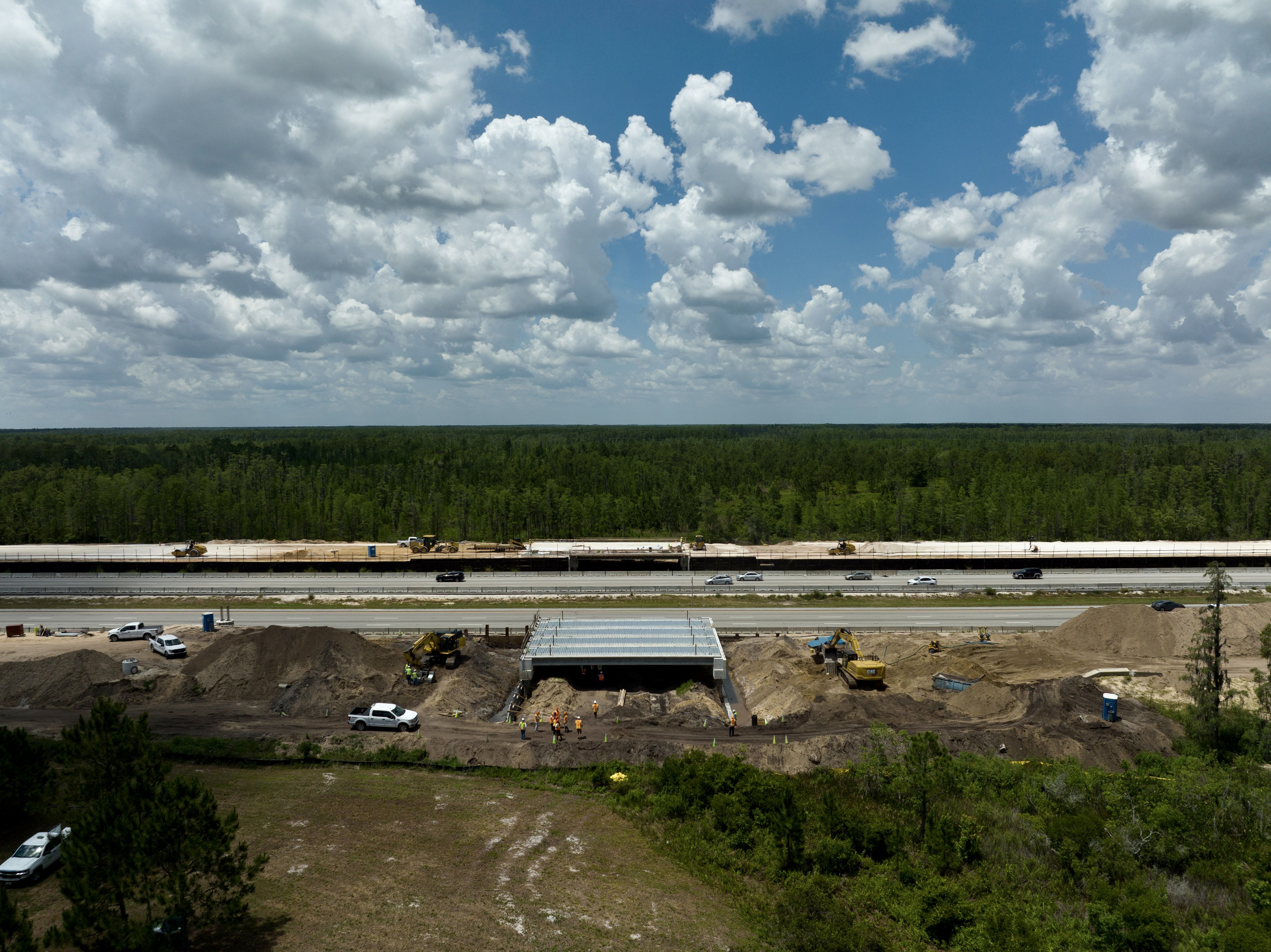 An aerial view of the wildlife corridor underpass.