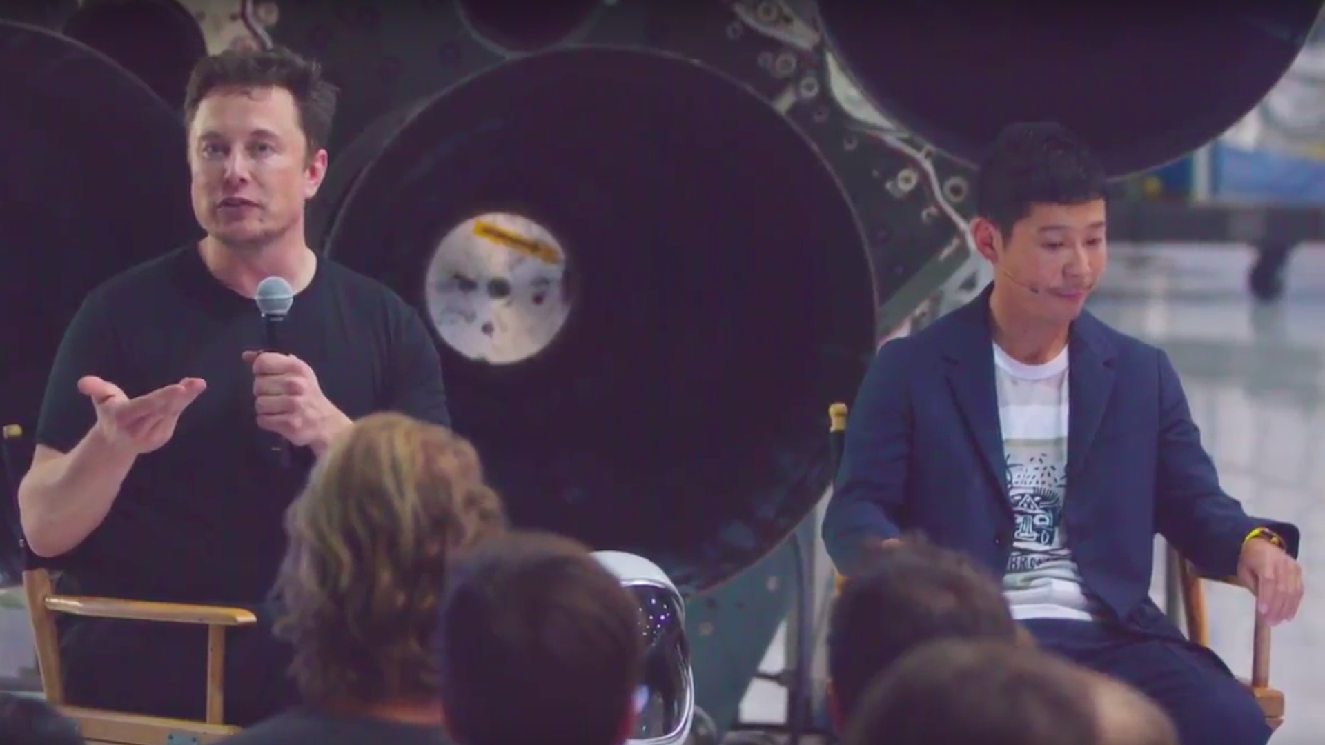 SpaceX CEO Elon Musk and Yusaku Maezawa during the livestream 