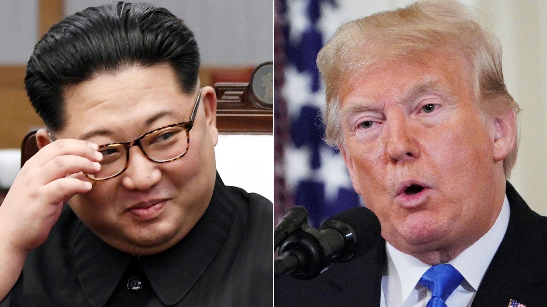 Two photos. one of Donald trump and one of kim jong un