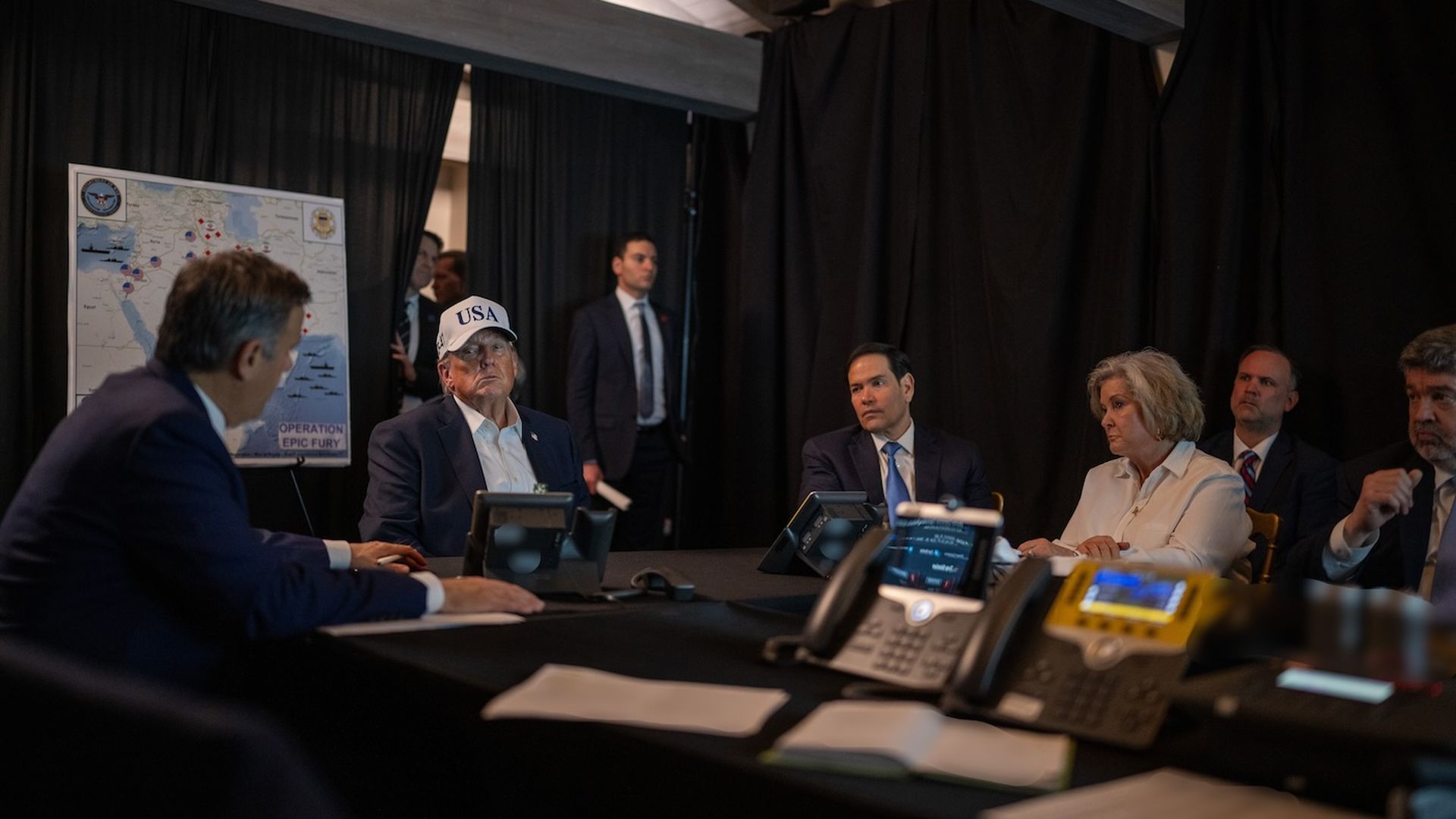 Trump monitors Operation Epic Fury with CIA Director John Ratcliffe (L), Secretary of State Marco Rubio and White House chief of staff Susie Wiles.
