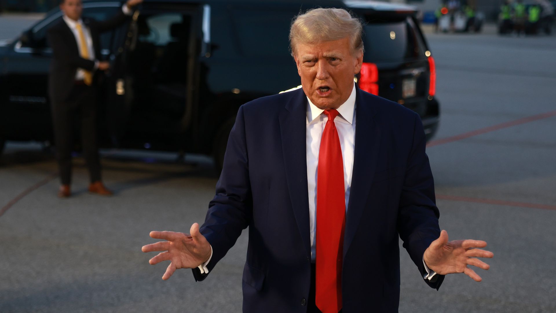 Former President Trump at Atlanta Hartsfield-Jackson International Airport in August 2023.