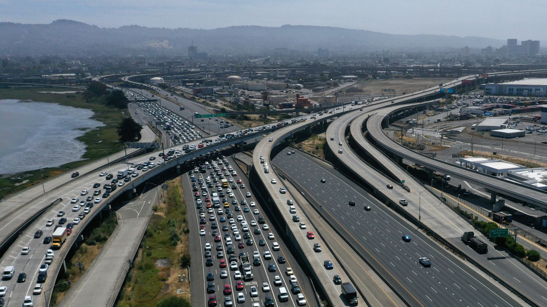 Traffic backs up at the San Francisco-Oakland Bay Bridge toll plaza along Interstate 80 on July 25
