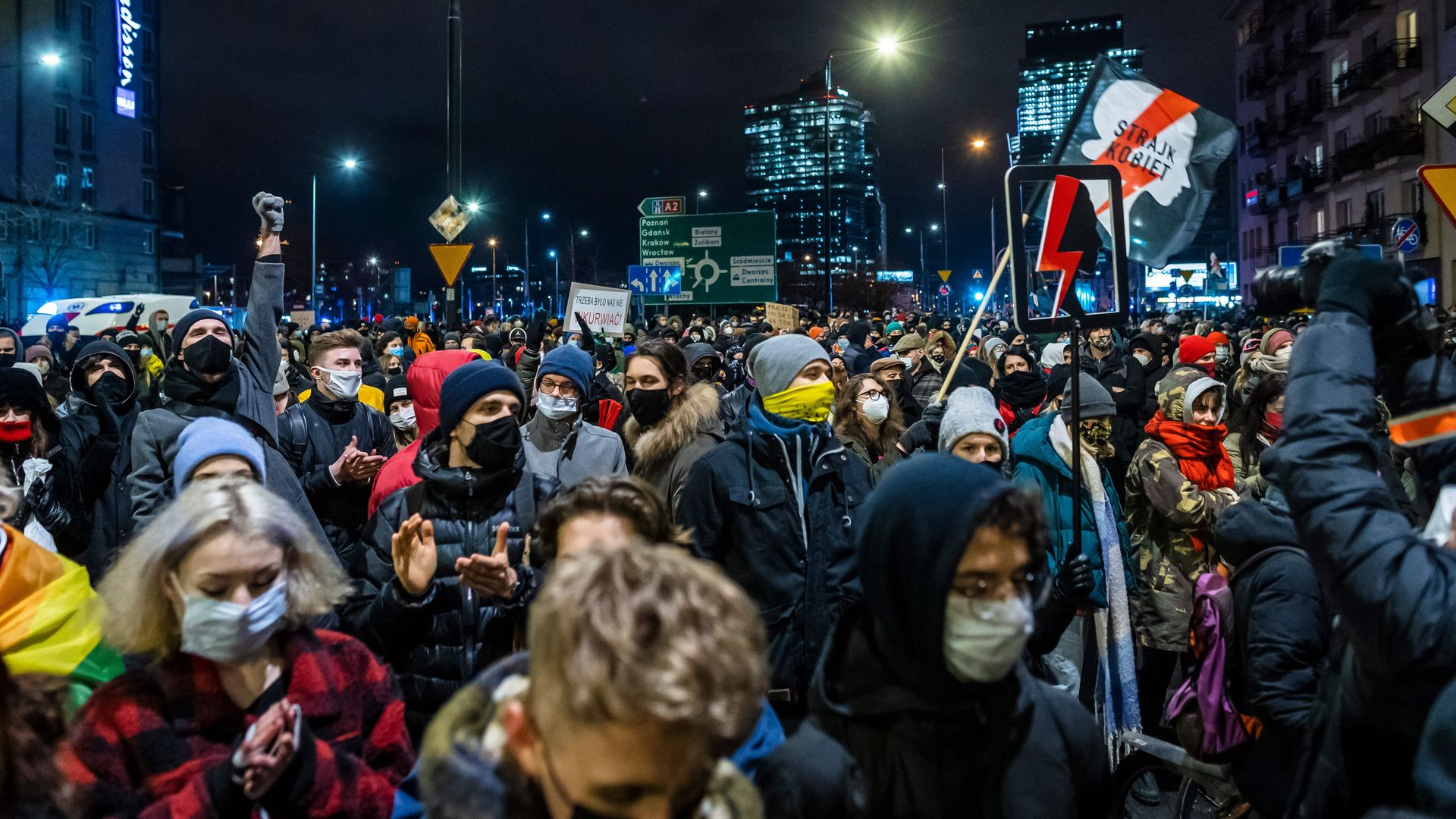 Demonstrators take part in a pro-choice protest in the center of Warsaw, on January 27