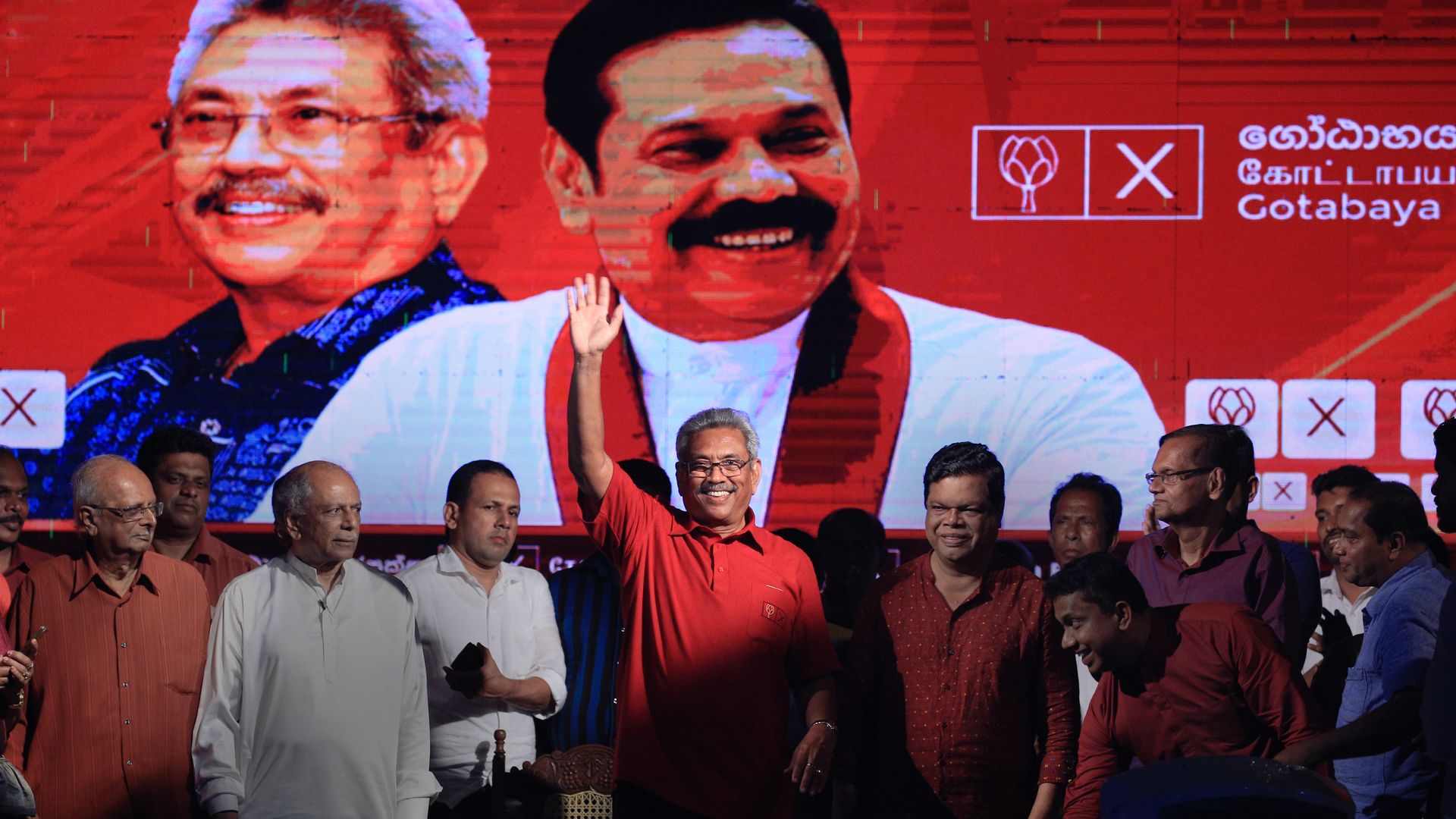 Gotabaya Rajapaksa celebrates at a rally