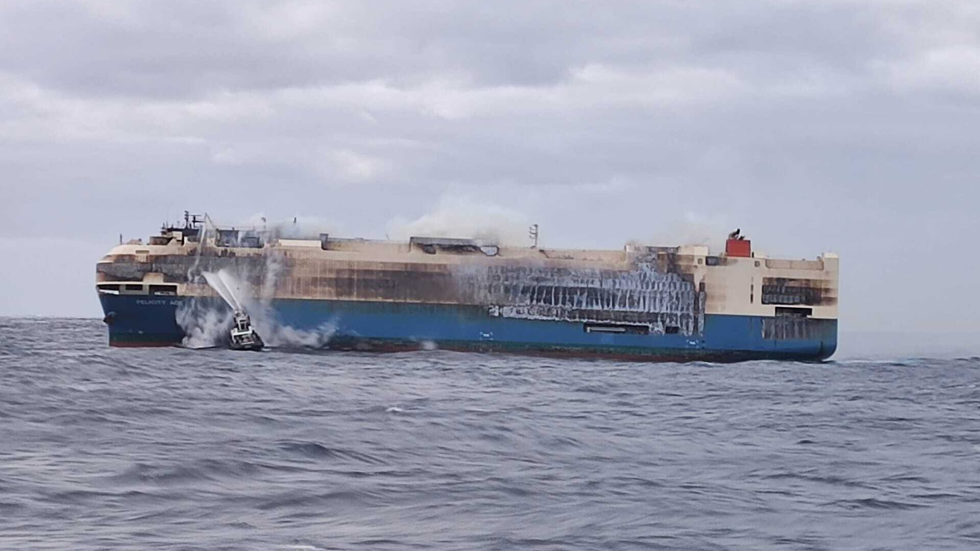 The Felicity Ace ship adrift in the middle of the Atlantic Ocean on Feb. 18.