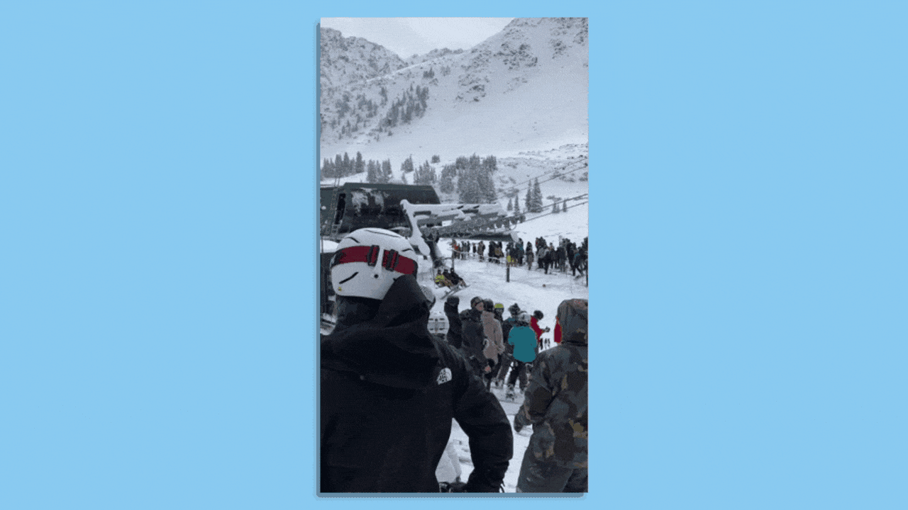 Gif of a crowd of people waiting to ski.