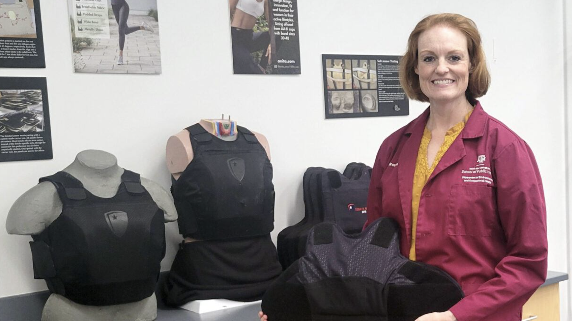 Andrea Porter with body armor.