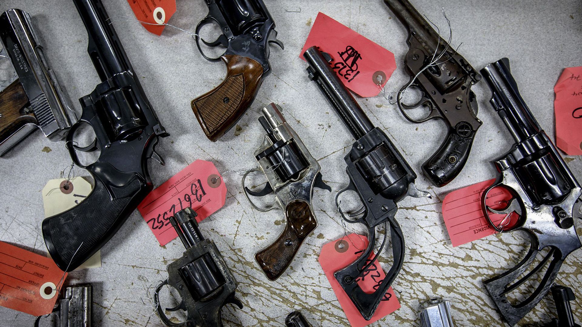 Handguns being processed for potential evidence in the Chicago Police Department in 2017.