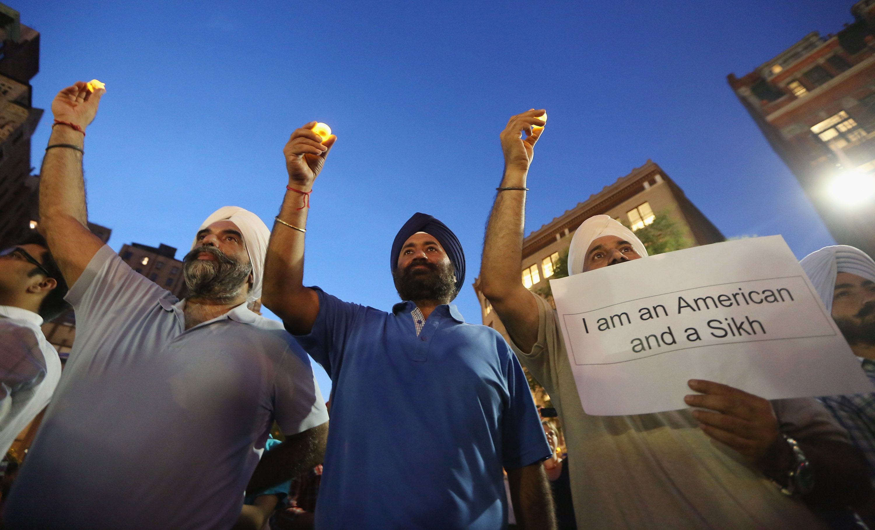 Supporters gather during a candlelight vigil in Union Square for victims of the Wisconsin Sikh temple shooting on August 8, 2012 in New York City.