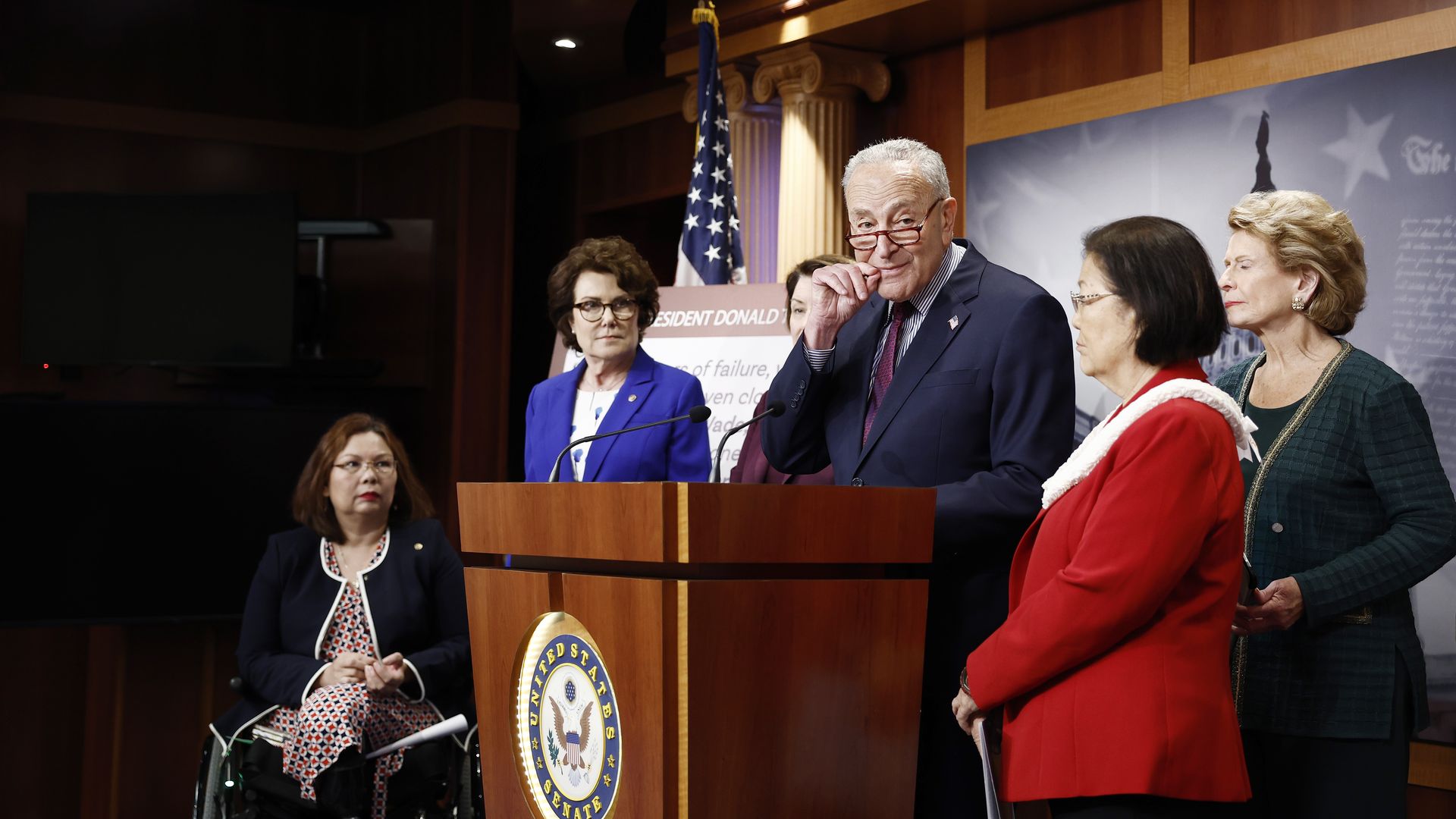  Senate Majority Leader Chuck Schumer (D-NY) speaks during a news conference on reproductive rights at the U.S. Capitol Building on June 18, 2024 in Washington, DC. 