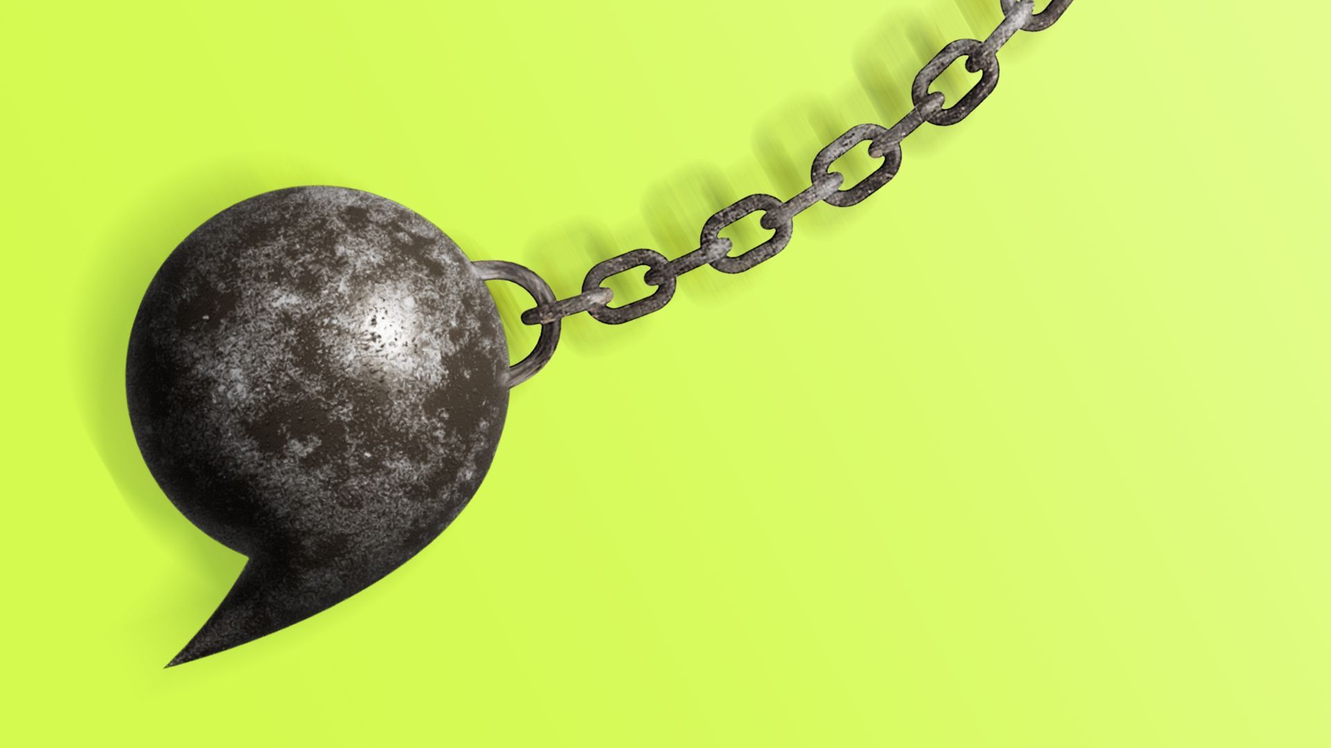 Illustration of a wrecking ball shaped like an apostrophe