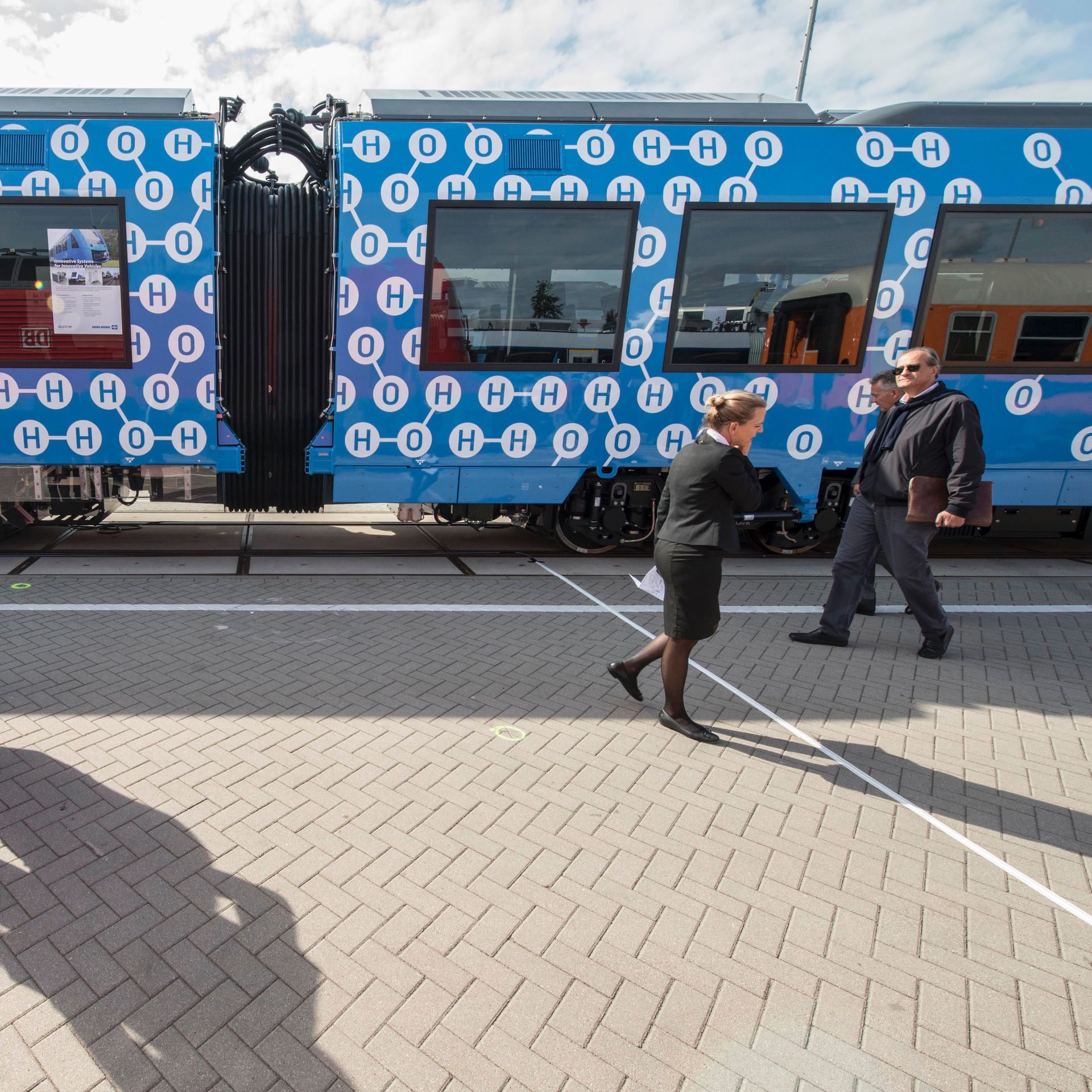 The Coradia iLint train, a CO2-emission-free regional train developed by French transport giant Alstom, is on display