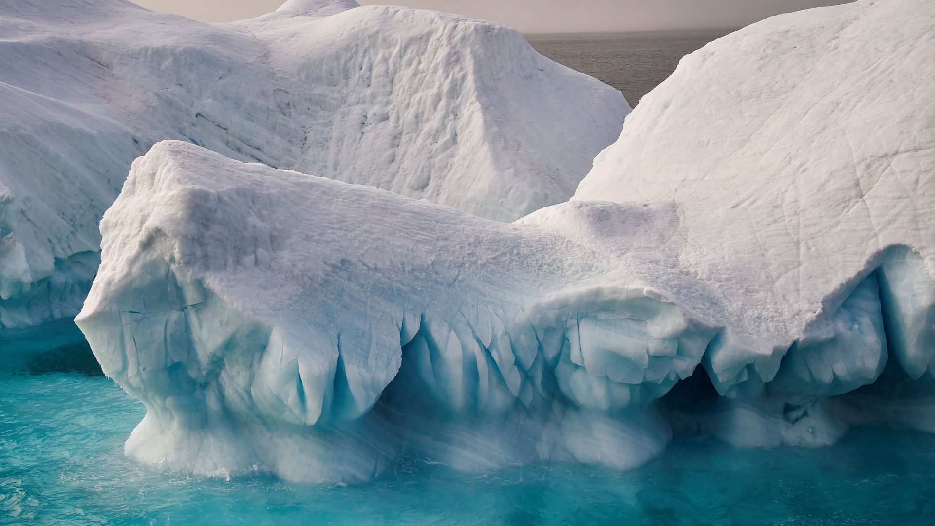 Icebergs are seen in the Arctic Ocean off the Franz Josef Land archipelago.