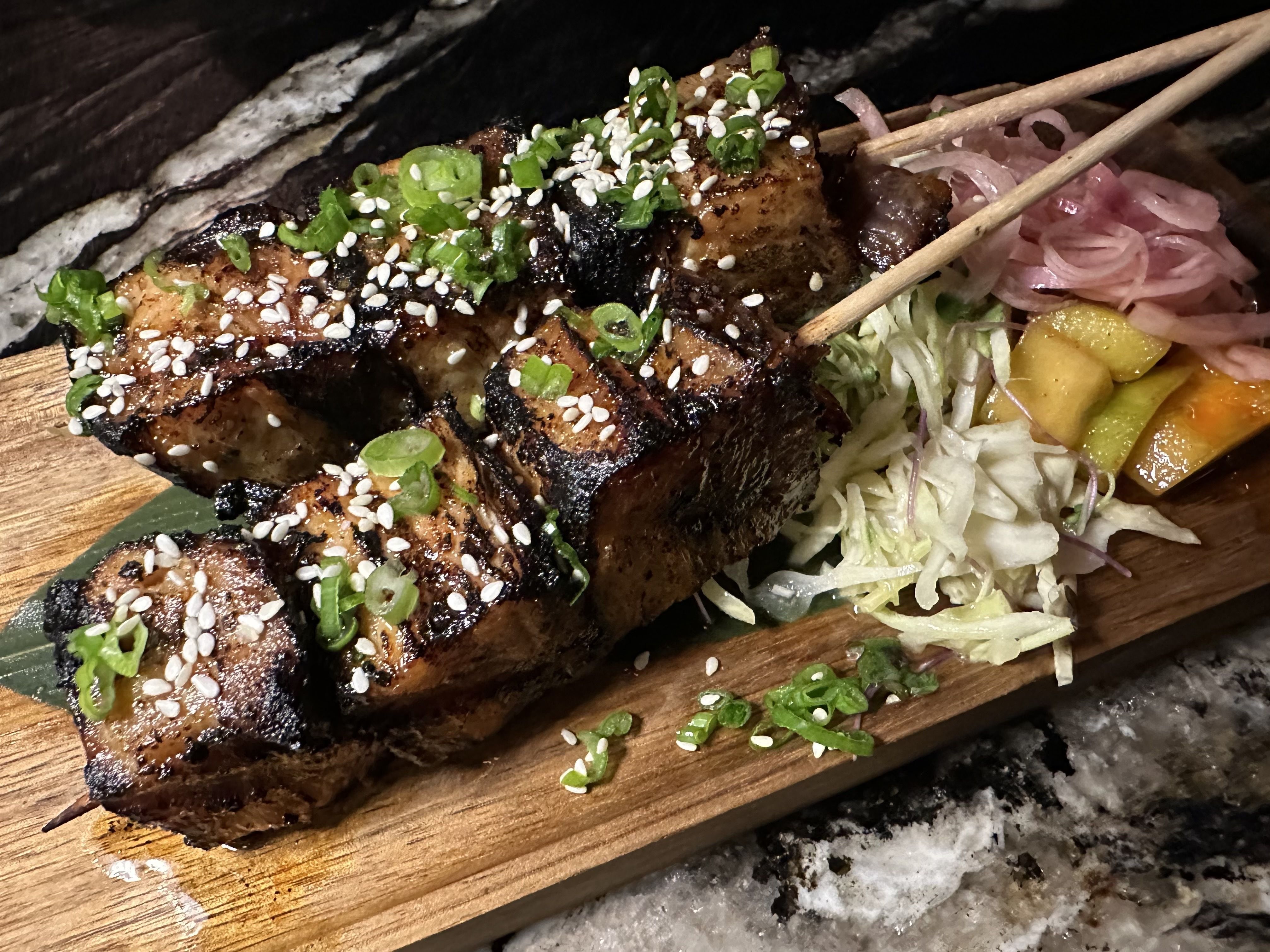 photo of pork belly skewer