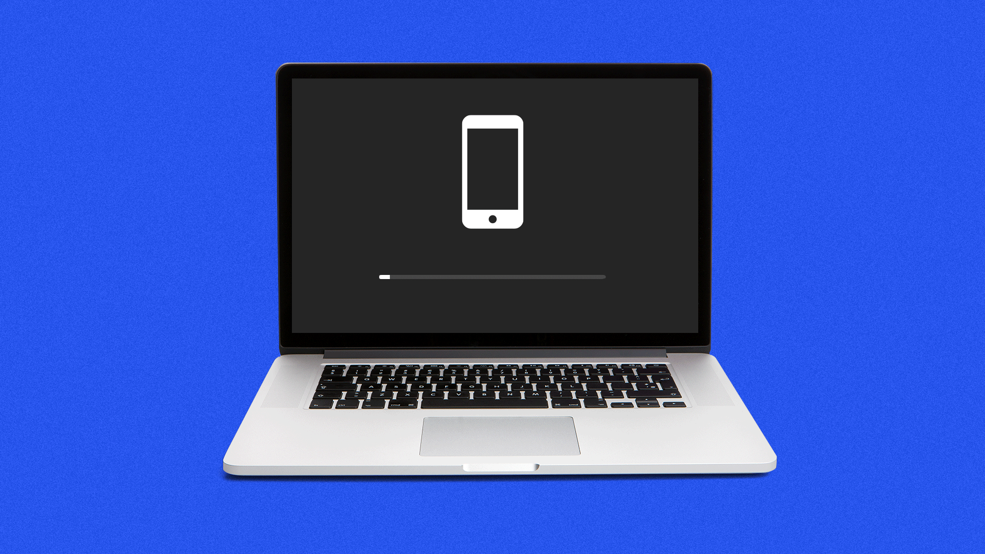 Illustration of a Mac loading screen with an iPhone icon instead of an Apple logo.