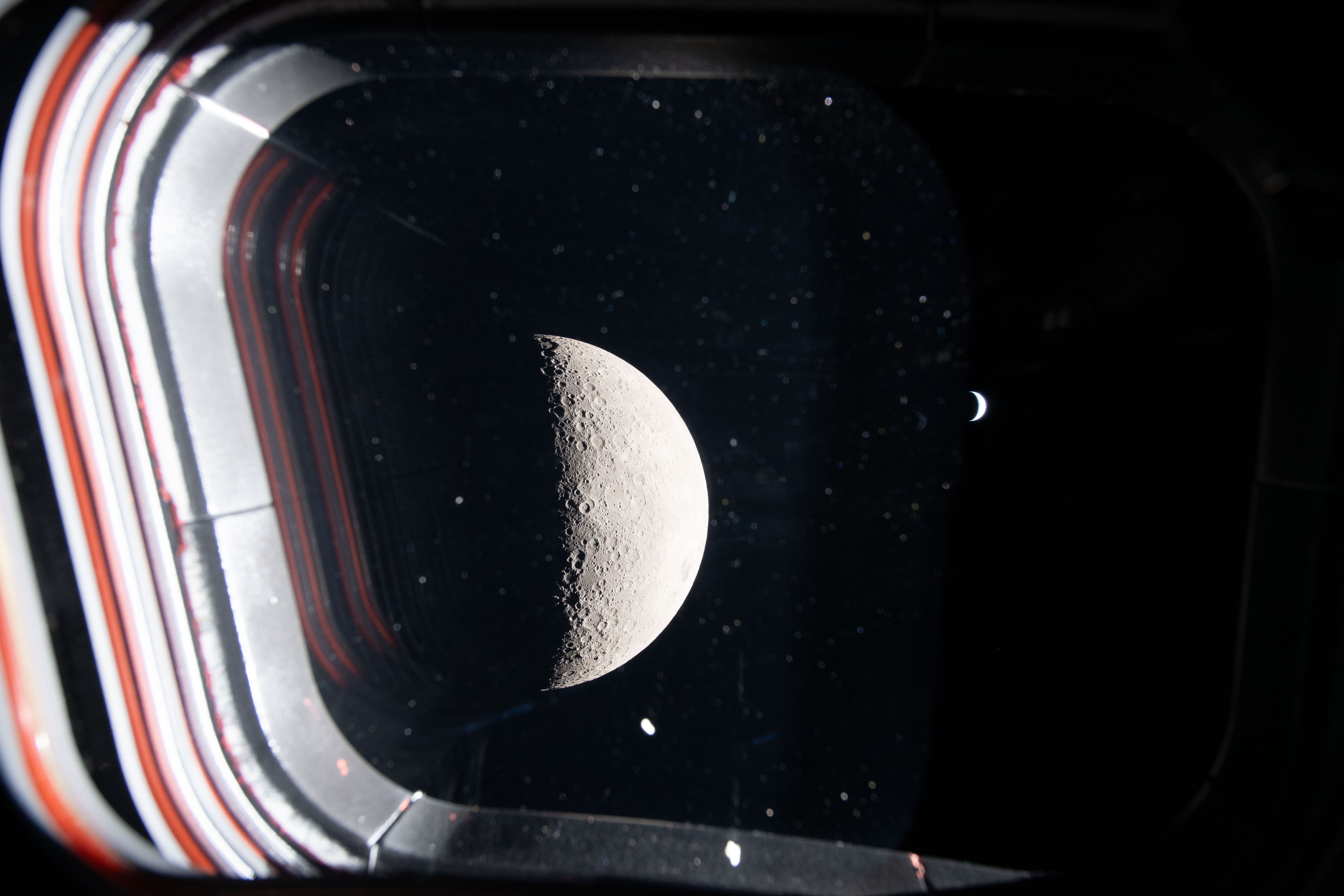 The Moon and Earth seen from Artemis II's Orion spacecraft.