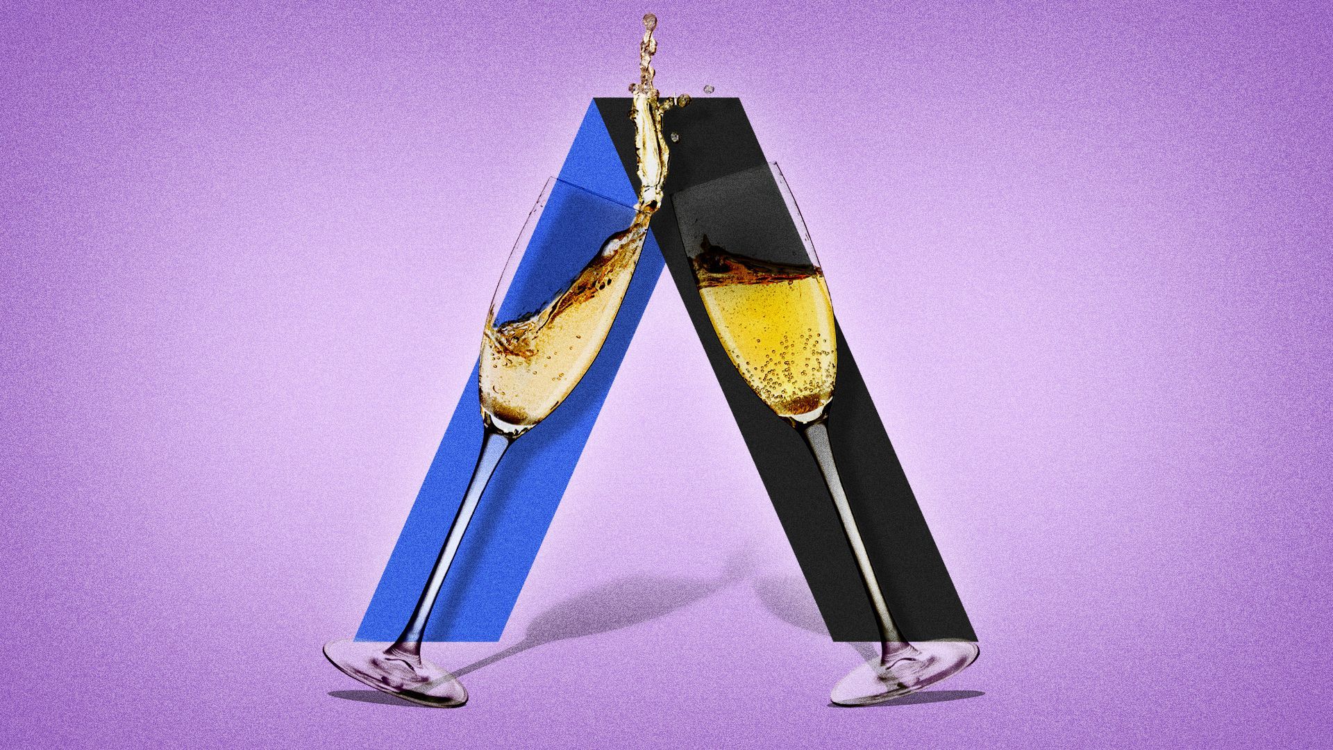 Illustration of two champagne flutes toasting to form the Axios logo. 