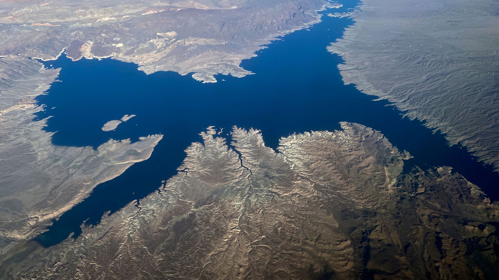 An aerial image of Lake Mead in Nevada in January 2020.